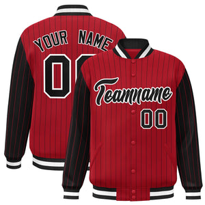 Custom Red Black Raglan Sleeves Varsity Full-Snap Pinstripe Letterman Baseball Jacket