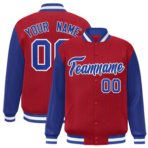 Custom Red Royal Raglan Sleeves Varsity Full-Snap Pinstripe Letterman Baseball Jacket