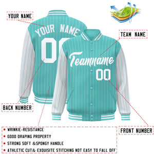 Custom Bright Green White Raglan Sleeves Varsity Full-Snap Pinstripe Letterman Baseball Jacket