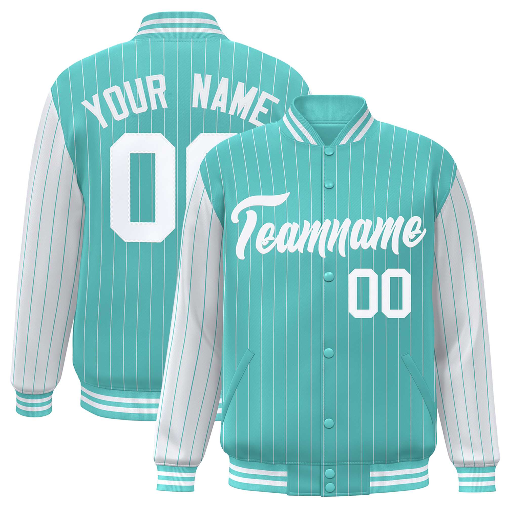 Custom Bright Green White Raglan Sleeves Varsity Full-Snap Pinstripe Letterman Baseball Jacket