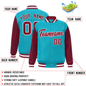 Custom Sky Blue Crimson Raglan Sleeves Varsity Full-Snap Pinstripe Letterman Baseball Jacket