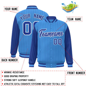 Custom Powder Blue Royal Raglan Sleeves Varsity Full-Snap Pinstripe Letterman Baseball Jacket