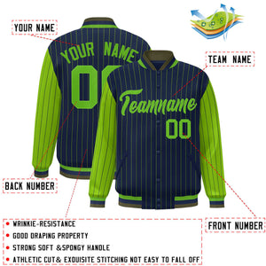 Custom Navy Green Raglan Sleeves Varsity Full-Snap Pinstripe Letterman Baseball Jacket