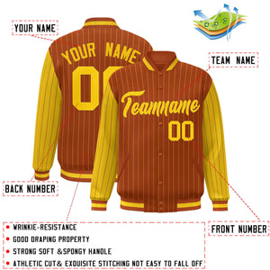 Custom Texas Orange Gold Raglan Sleeves Varsity Full-Snap Pinstripe Letterman Baseball Jacket