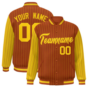 Custom Texas Orange Gold Raglan Sleeves Varsity Full-Snap Pinstripe Letterman Baseball Jacket