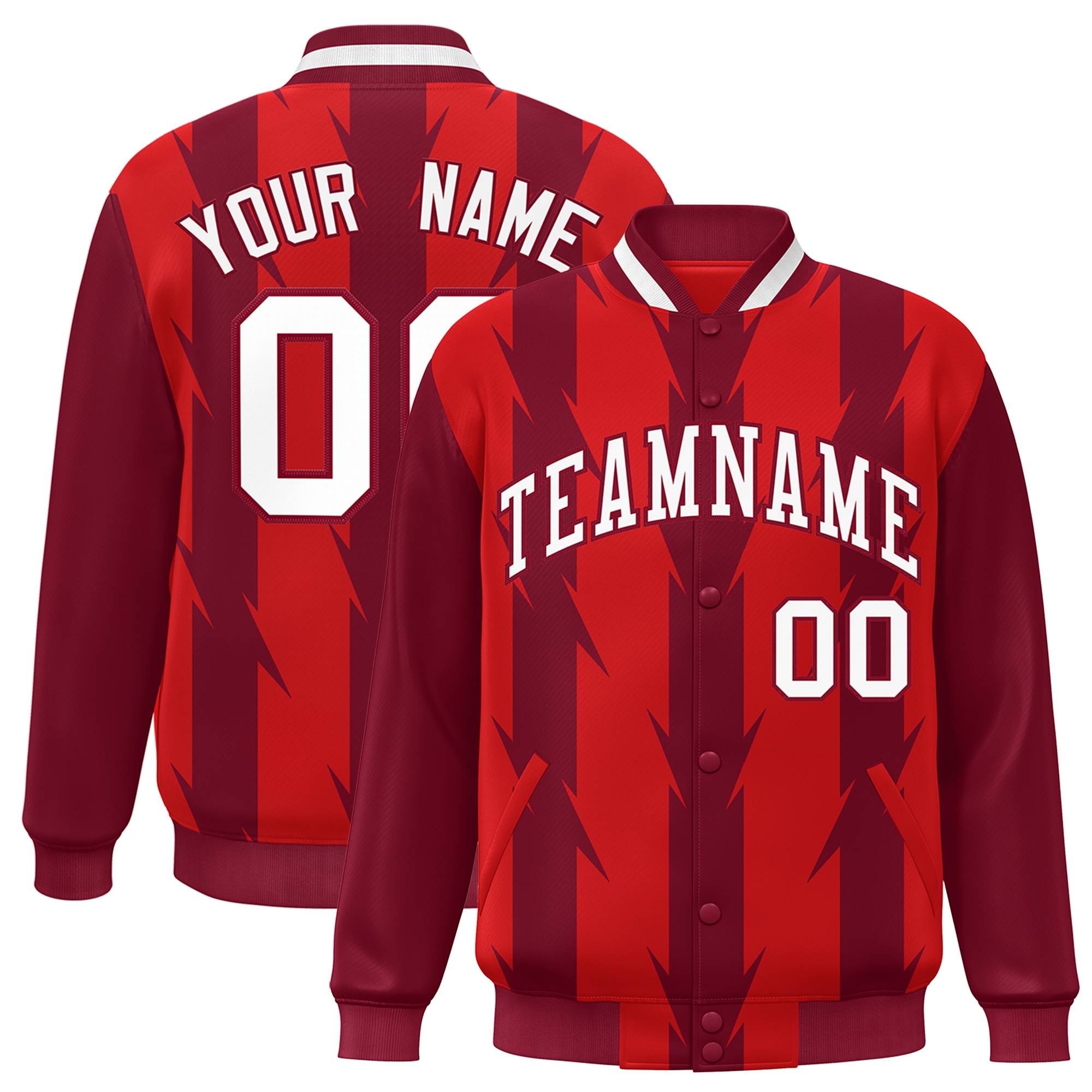 Custom Red Red Varsity Full-Snap Blade Pattern Raglan Sleeves Letterman Baseball Jacket