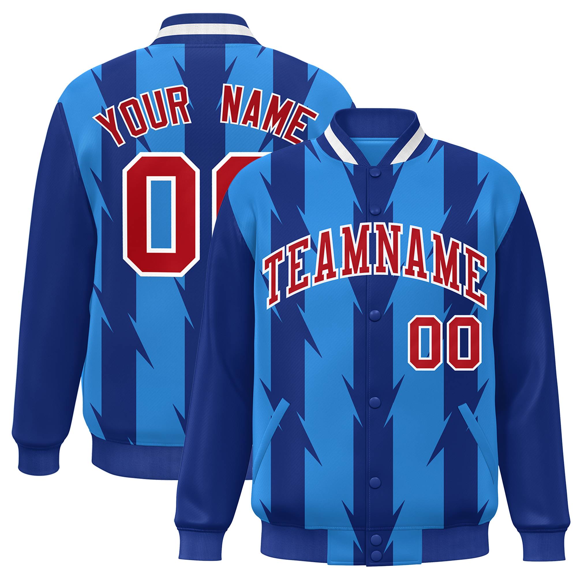 Custom Powder Blue Powder Blue Varsity Full-Snap Blade Pattern Raglan Sleeves Letterman Baseball Jacket