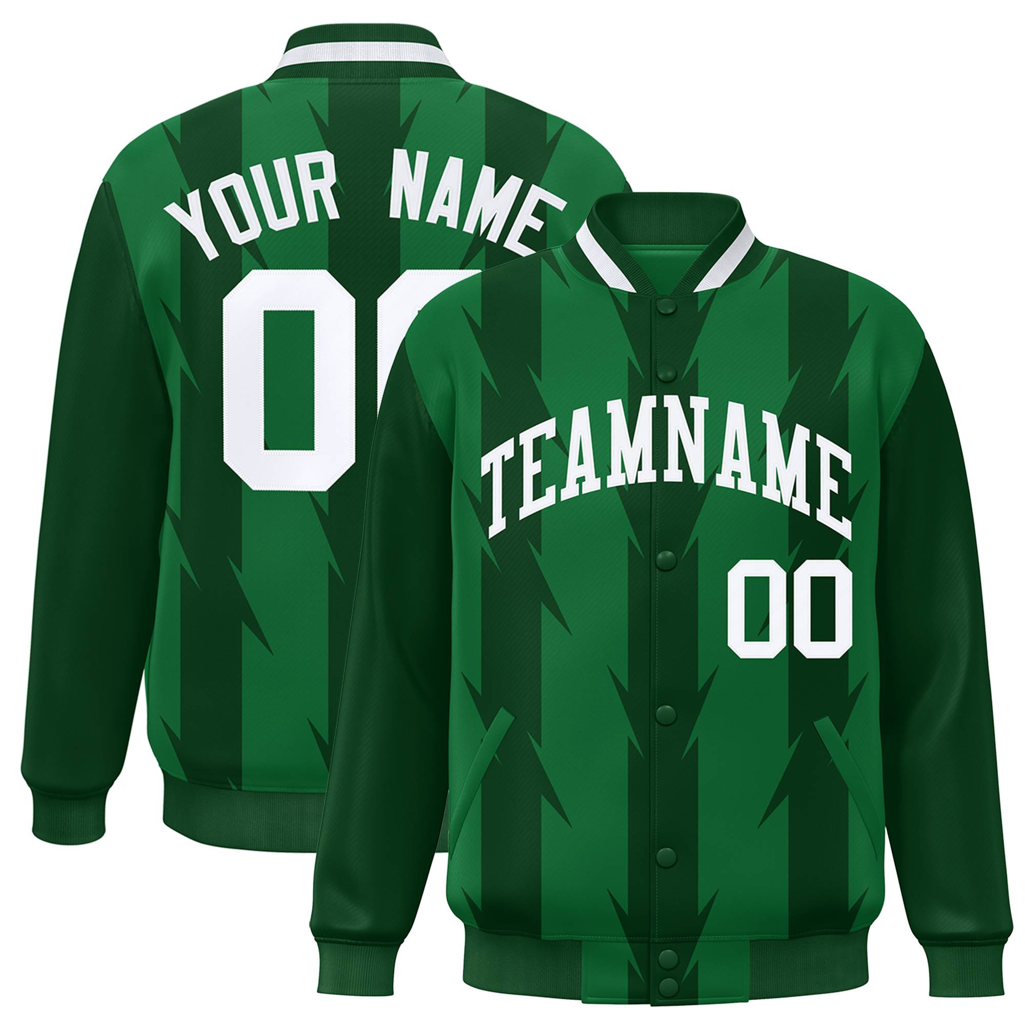 Custom Kelly Green Kelly Green Varsity Full-Snap Blade Pattern Raglan Sleeves Letterman Baseball Jacket