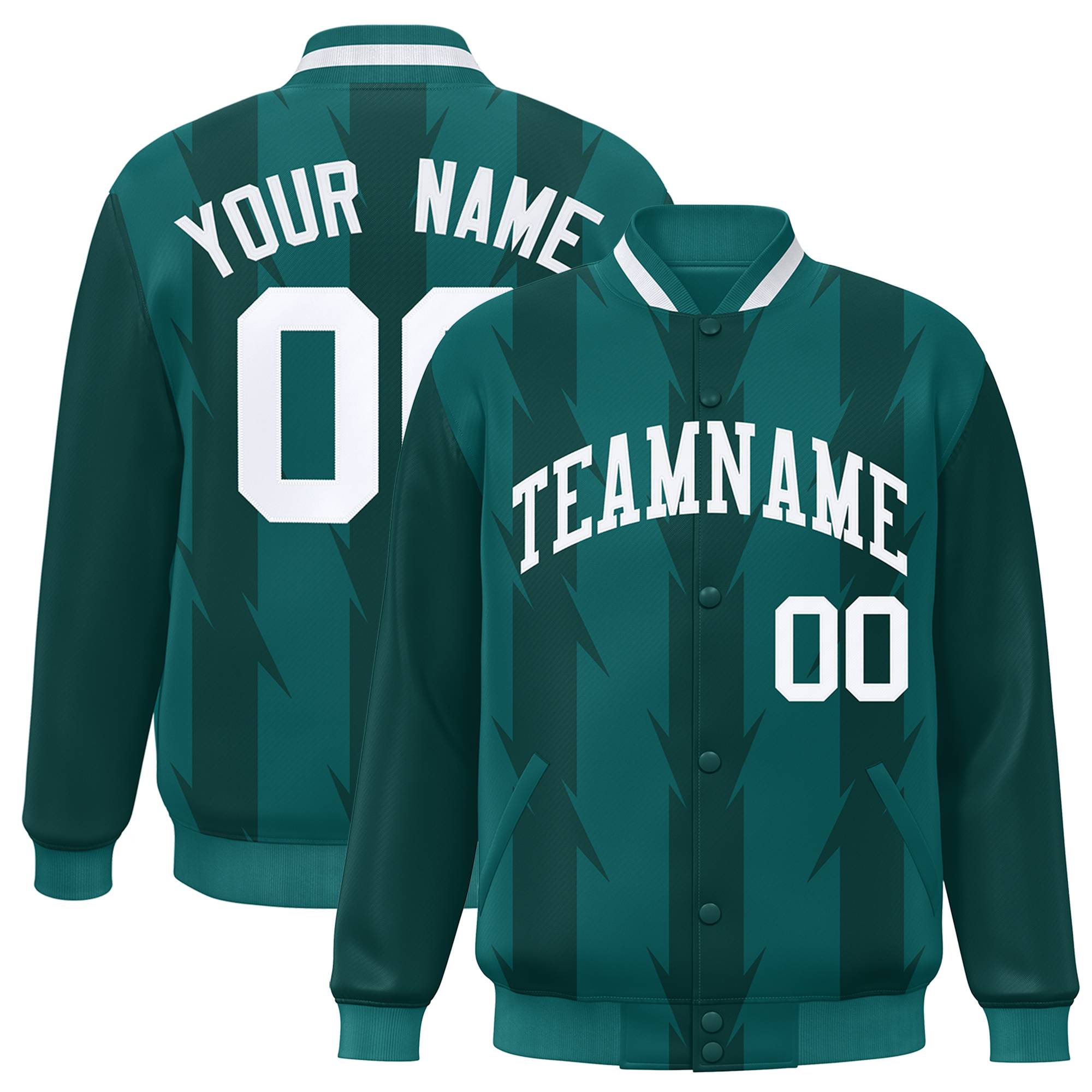 Custom Aqua Aqua Varsity Full-Snap Blade Pattern Raglan Sleeves Letterman Baseball Jacket