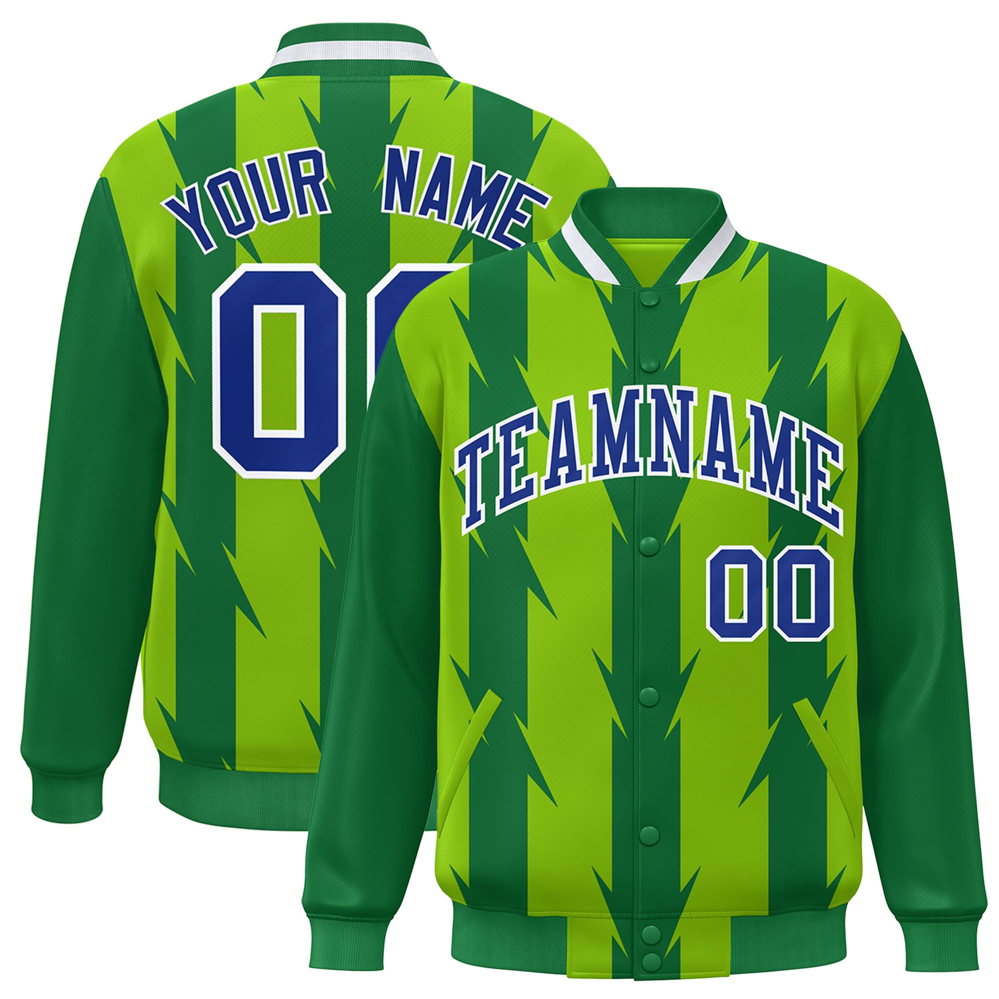 Custom Neon Green Neon Green Varsity Full-Snap Blade Pattern Raglan Sleeves Letterman Baseball Jacket