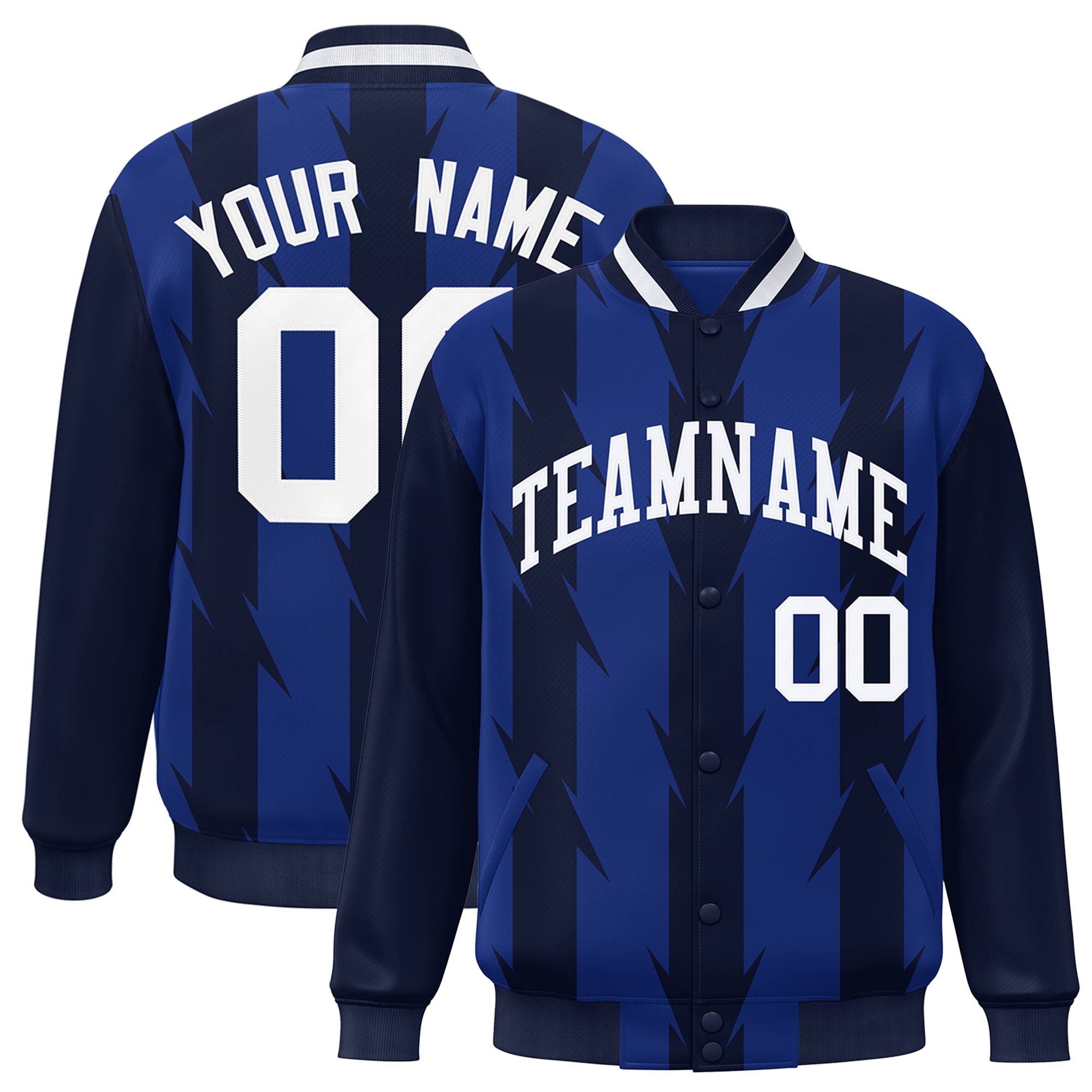 Custom Royal Royal Varsity Full-Snap Blade Pattern Raglan Sleeves Letterman Baseball Jacket