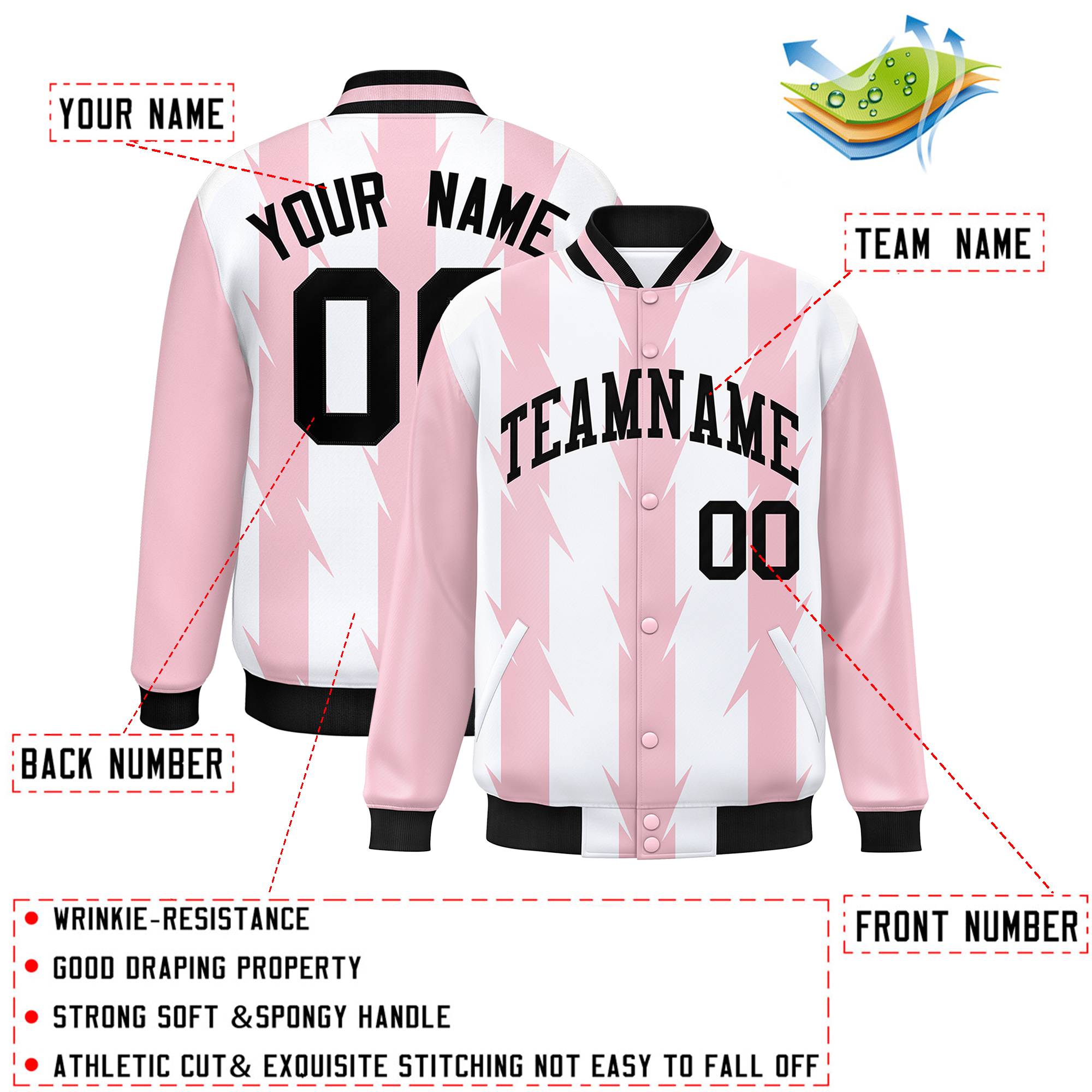 Custom White White Varsity Full-Snap Blade Pattern Raglan Sleeves Letterman Baseball Jacket