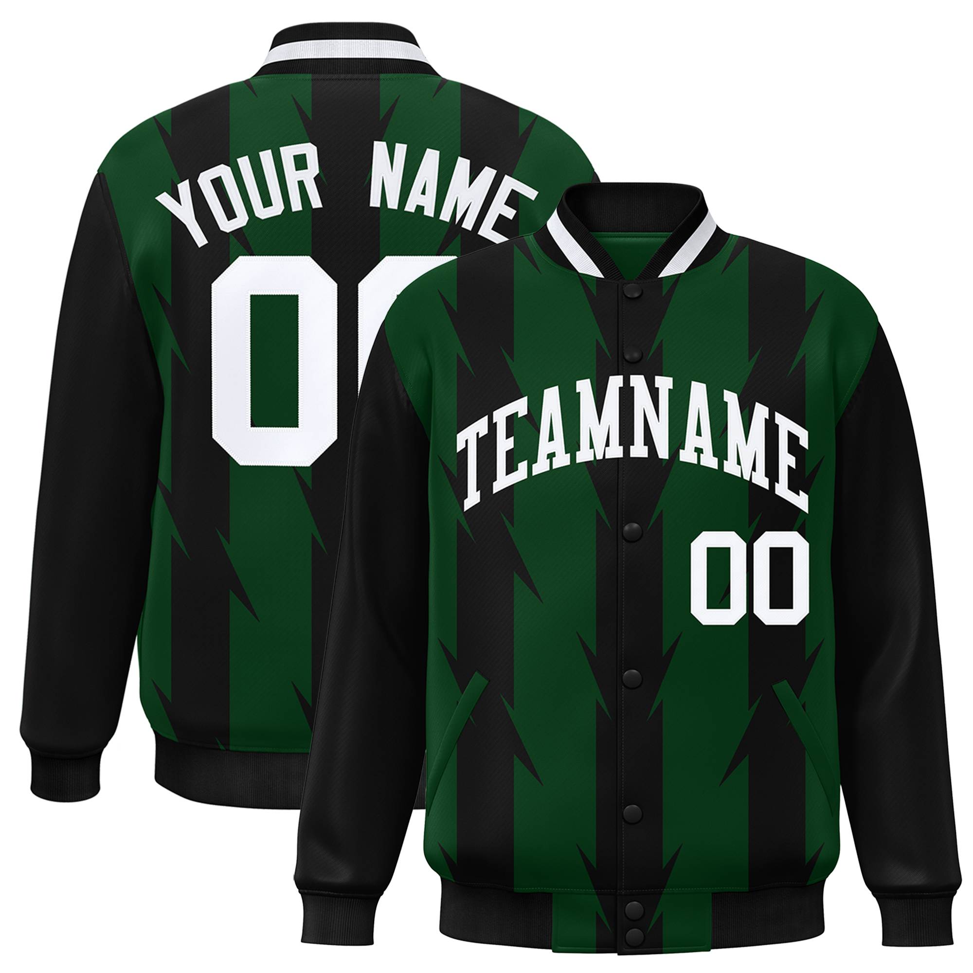 Custom Green Green Varsity Full-Snap Blade Pattern Raglan Sleeves Letterman Baseball Jacket