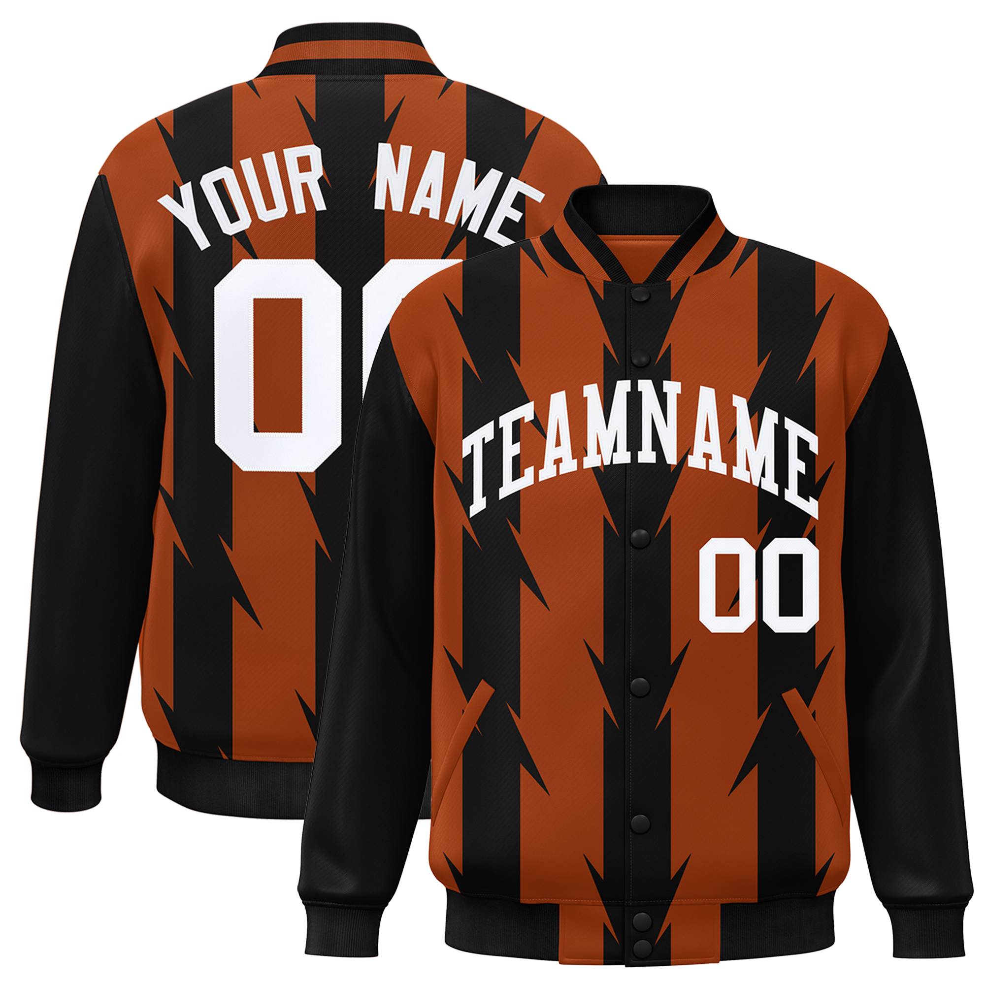 Custom Texas Orange Texas Orange Varsity Full-Snap Blade Pattern Raglan Sleeves Letterman Baseball Jacket