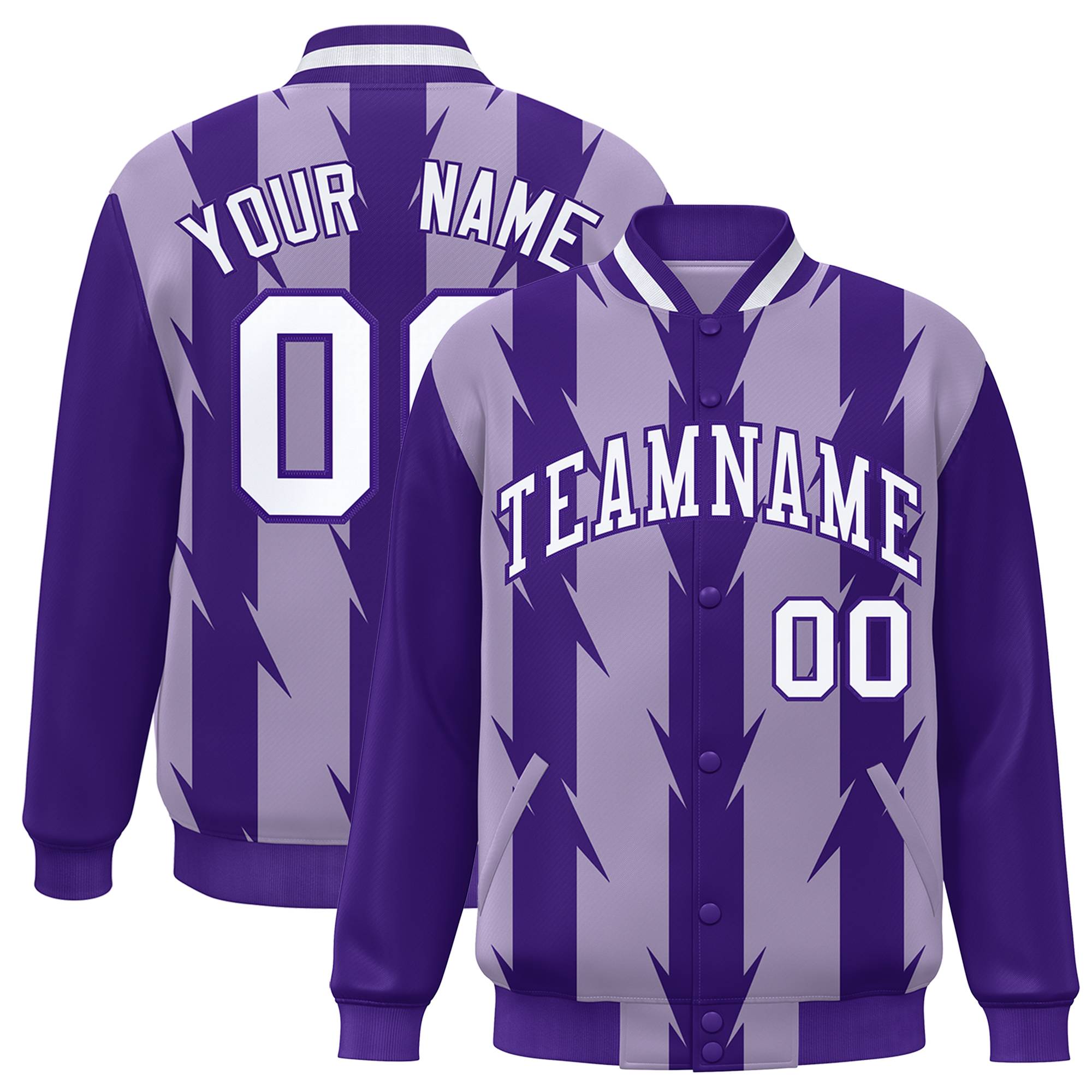 Custom Light Purple Light Purple Varsity Full-Snap Blade Pattern Raglan Sleeves Letterman Baseball Jacket