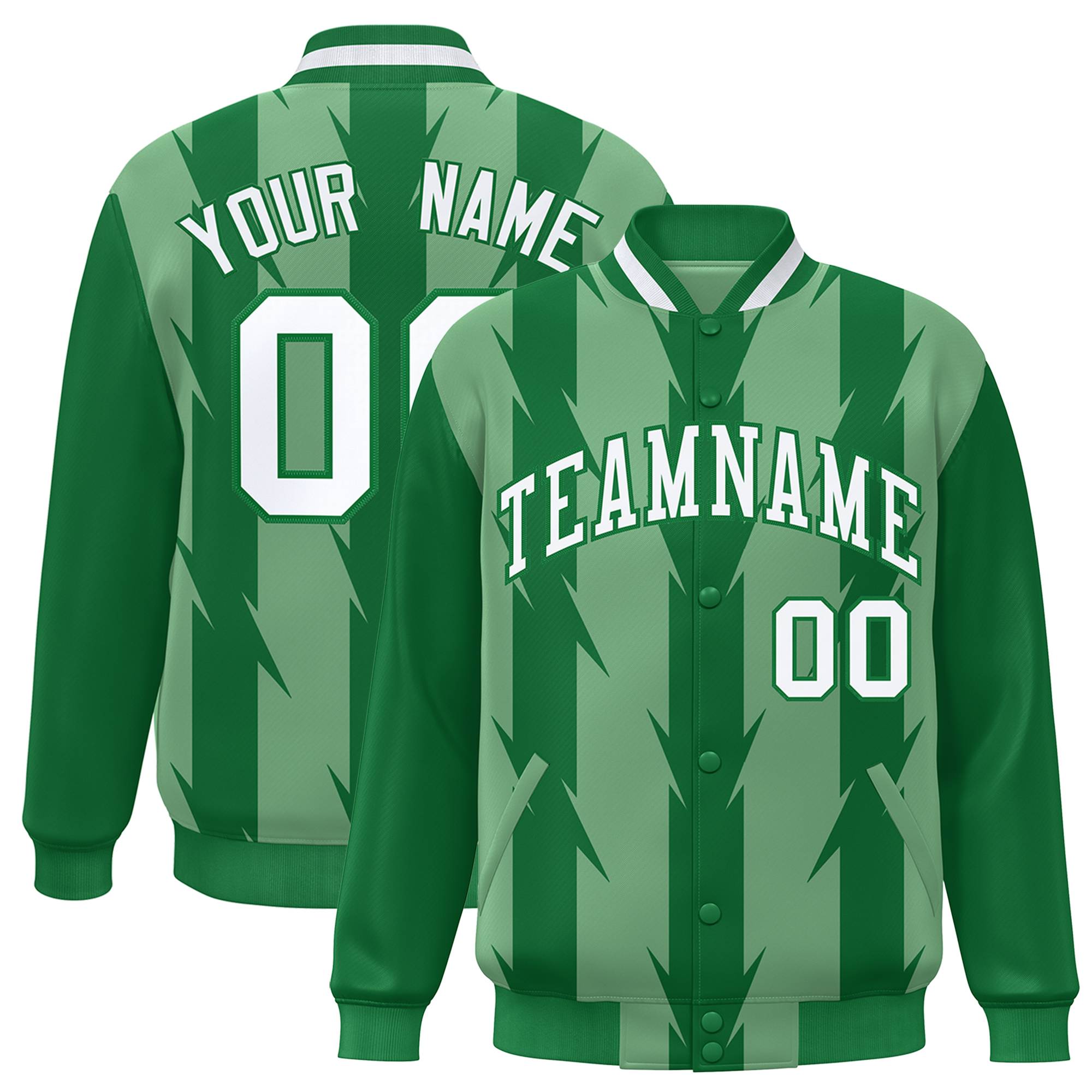 Custom Green Green Varsity Full-Snap Blade Pattern Raglan Sleeves Letterman Baseball Jacket