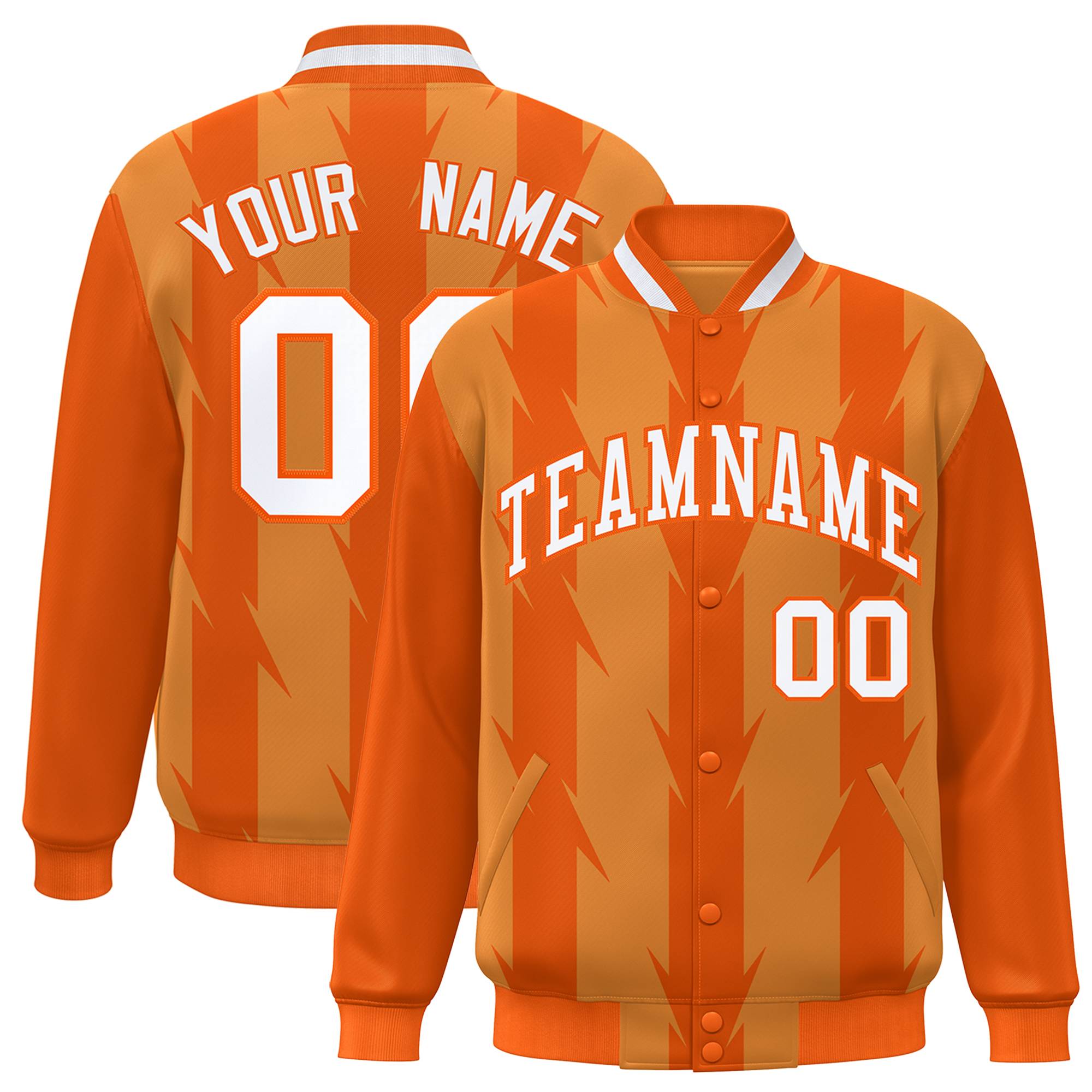 Custom Orange Orange Varsity Full-Snap Blade Pattern Raglan Sleeves Letterman Baseball Jacket