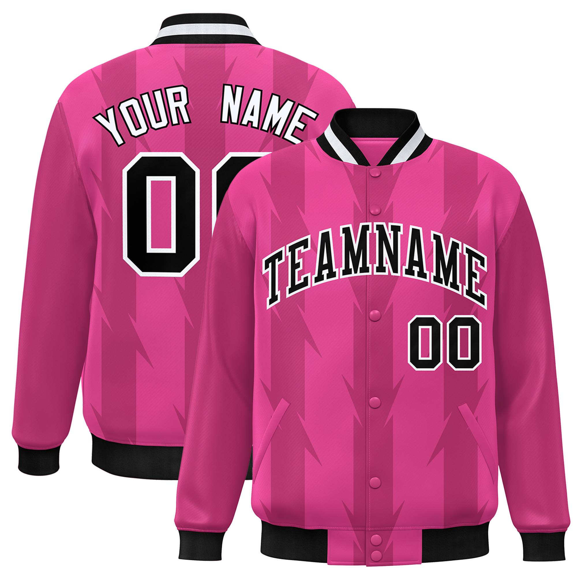 Custom Pink Pink Varsity Full-Snap Blade Pattern Raglan Sleeves Letterman Baseball Jacket