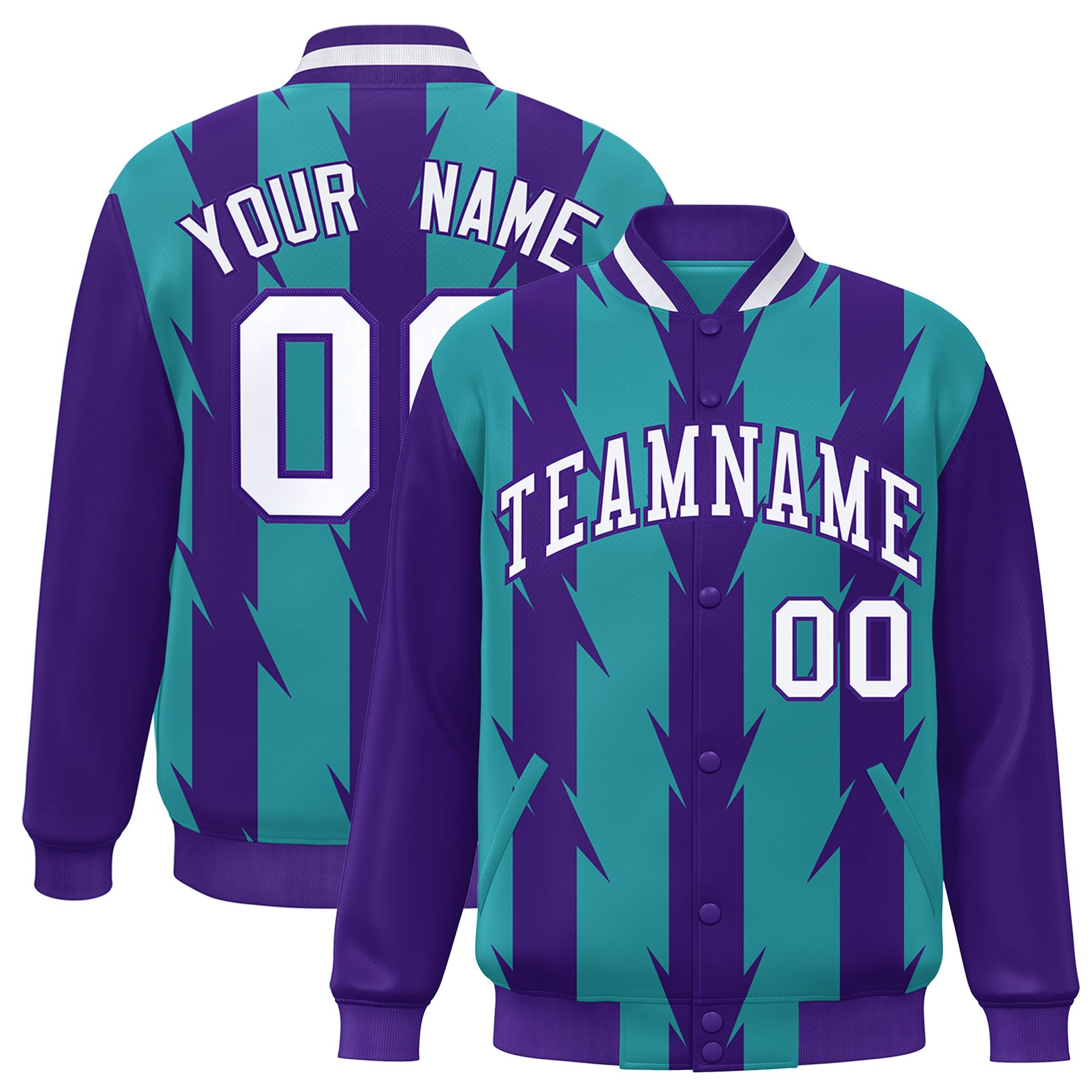 Custom Aqua Aqua Varsity Full-Snap Blade Pattern Raglan Sleeves Letterman Baseball Jacket