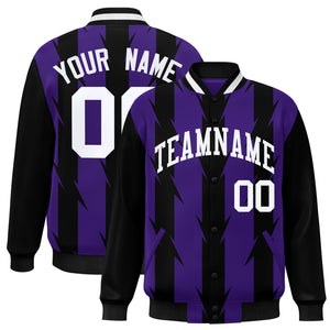 Custom Purple Purple Varsity Full-Snap Blade Pattern Raglan Sleeves Letterman Baseball Jacket