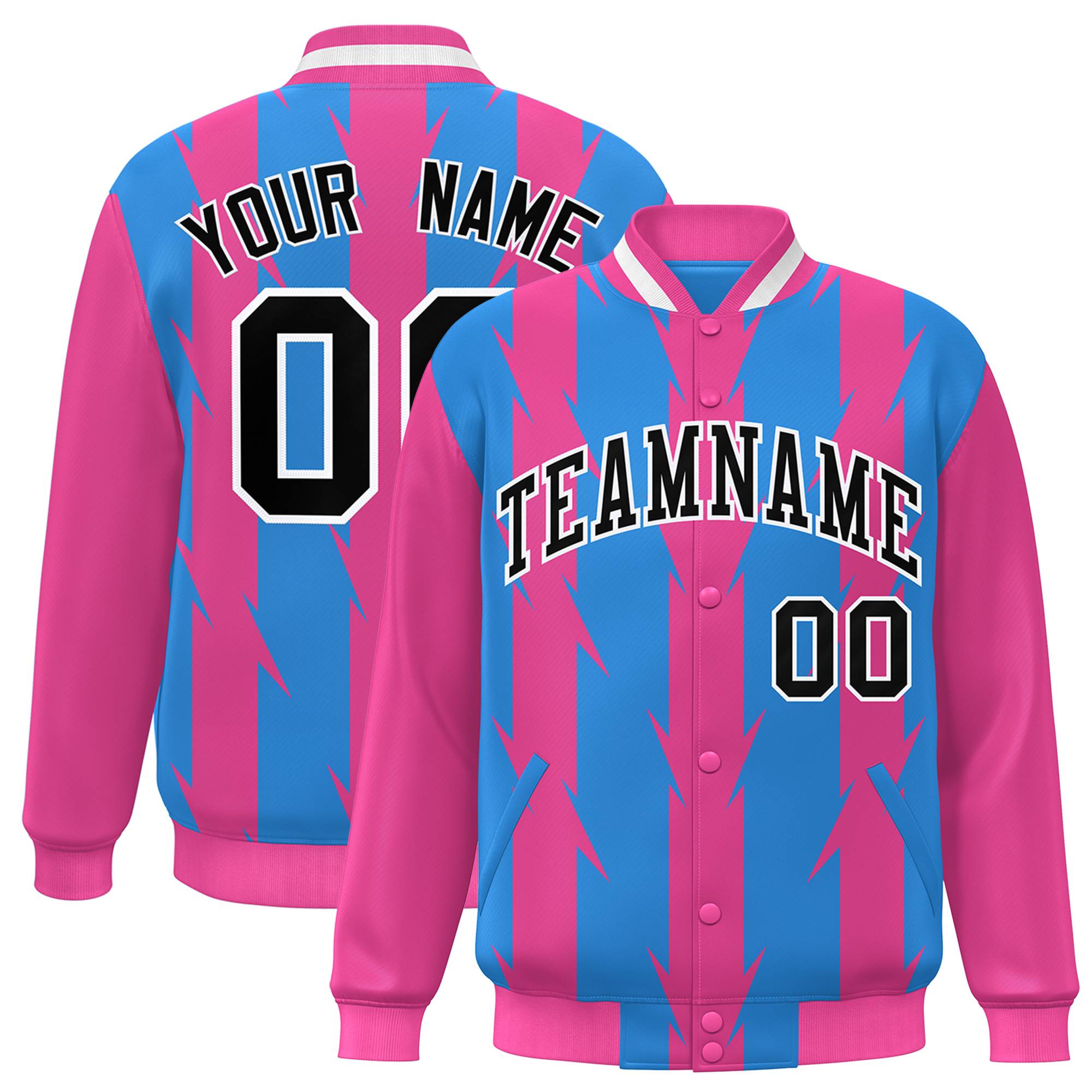 Custom Powder Blue Powder Blue Varsity Full-Snap Blade Pattern Raglan Sleeves Letterman Baseball Jacket