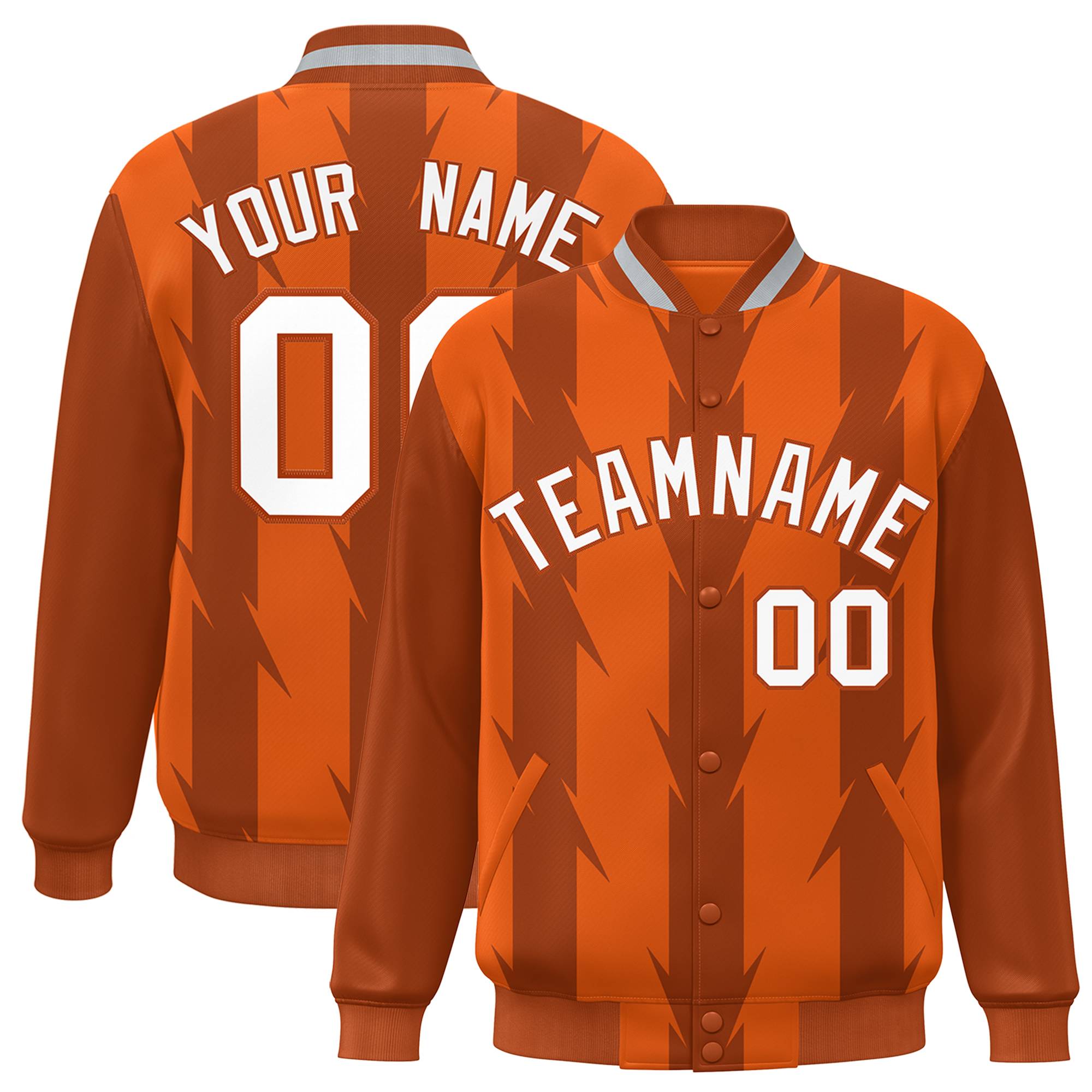 Custom Orange Orange Varsity Full-Snap Blade Pattern Raglan Sleeves Letterman Baseball Jacket