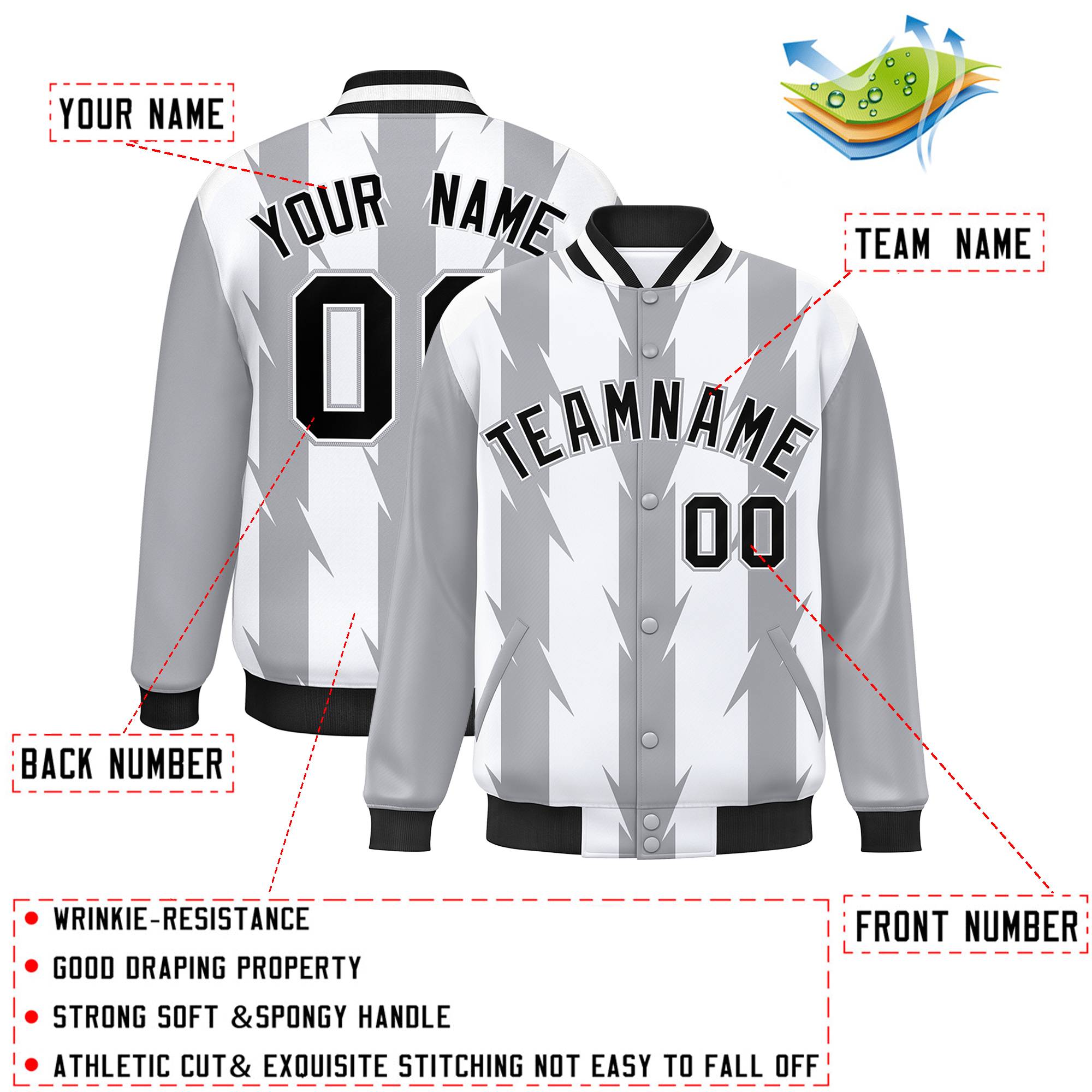 Custom White White Varsity Full-Snap Blade Pattern Raglan Sleeves Letterman Baseball Jacket