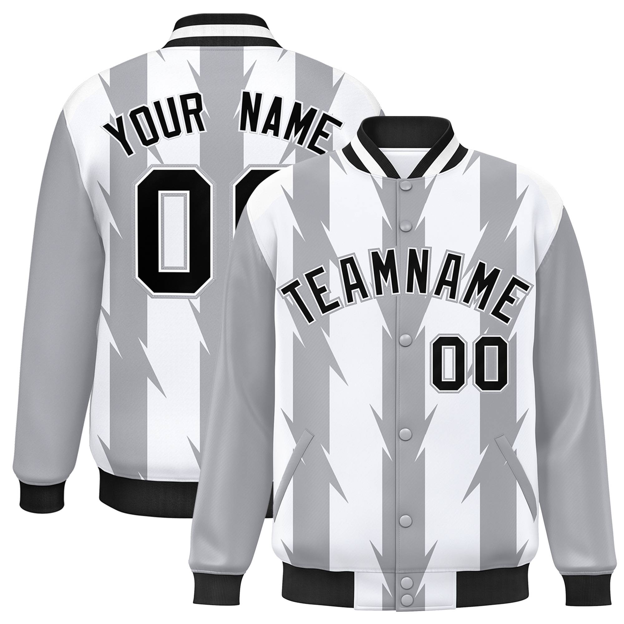 Custom White White Varsity Full-Snap Blade Pattern Raglan Sleeves Letterman Baseball Jacket