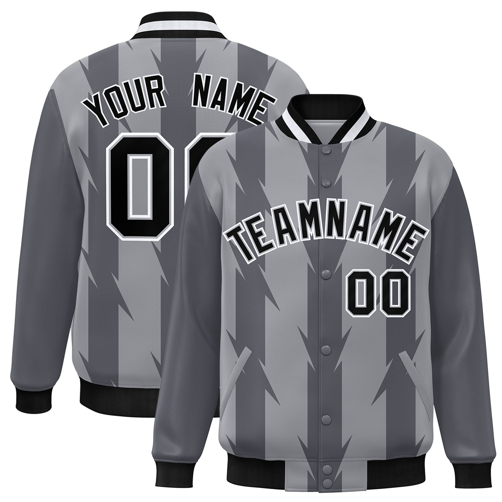 Custom Gray Gray Varsity Full-Snap Blade Pattern Raglan Sleeves Letterman Baseball Jacket