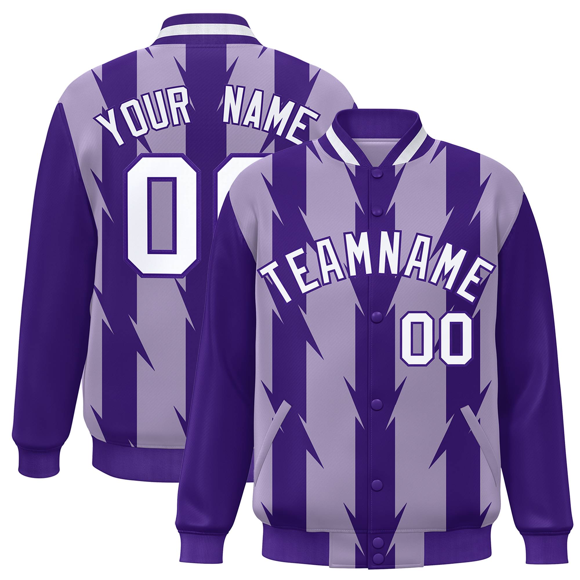 Custom Light Purple Light Purple Varsity Full-Snap Blade Pattern Raglan Sleeves Letterman Baseball Jacket