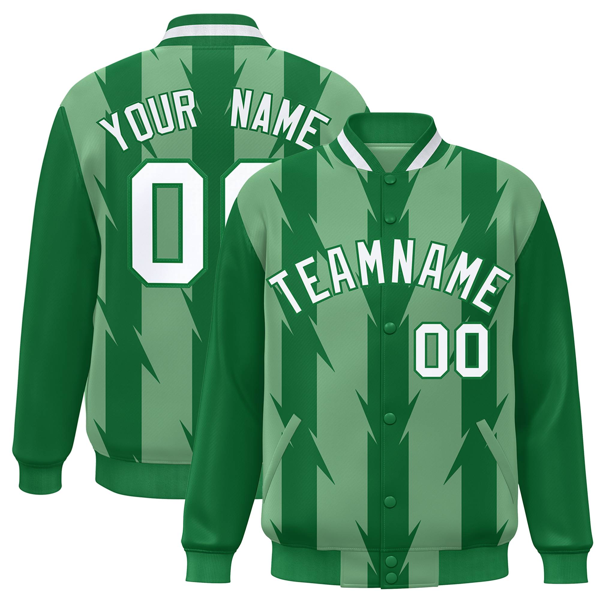 Custom Green Green Varsity Full-Snap Blade Pattern Raglan Sleeves Letterman Baseball Jacket