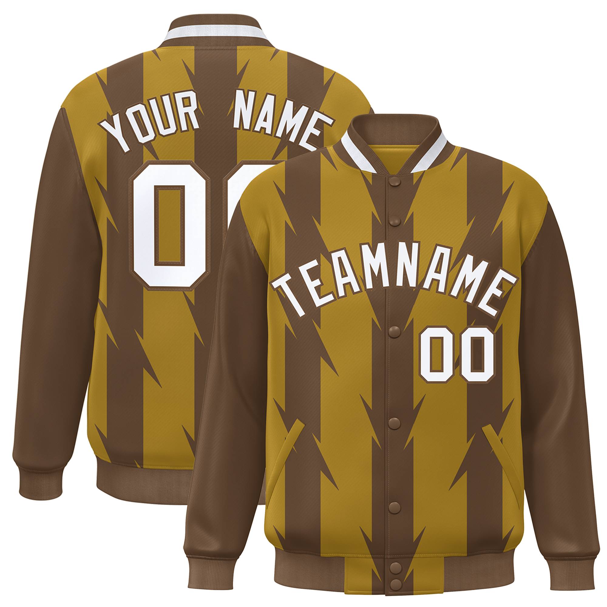 Custom Old Gold Old Gold Varsity Full-Snap Blade Pattern Raglan Sleeves Letterman Baseball Jacket