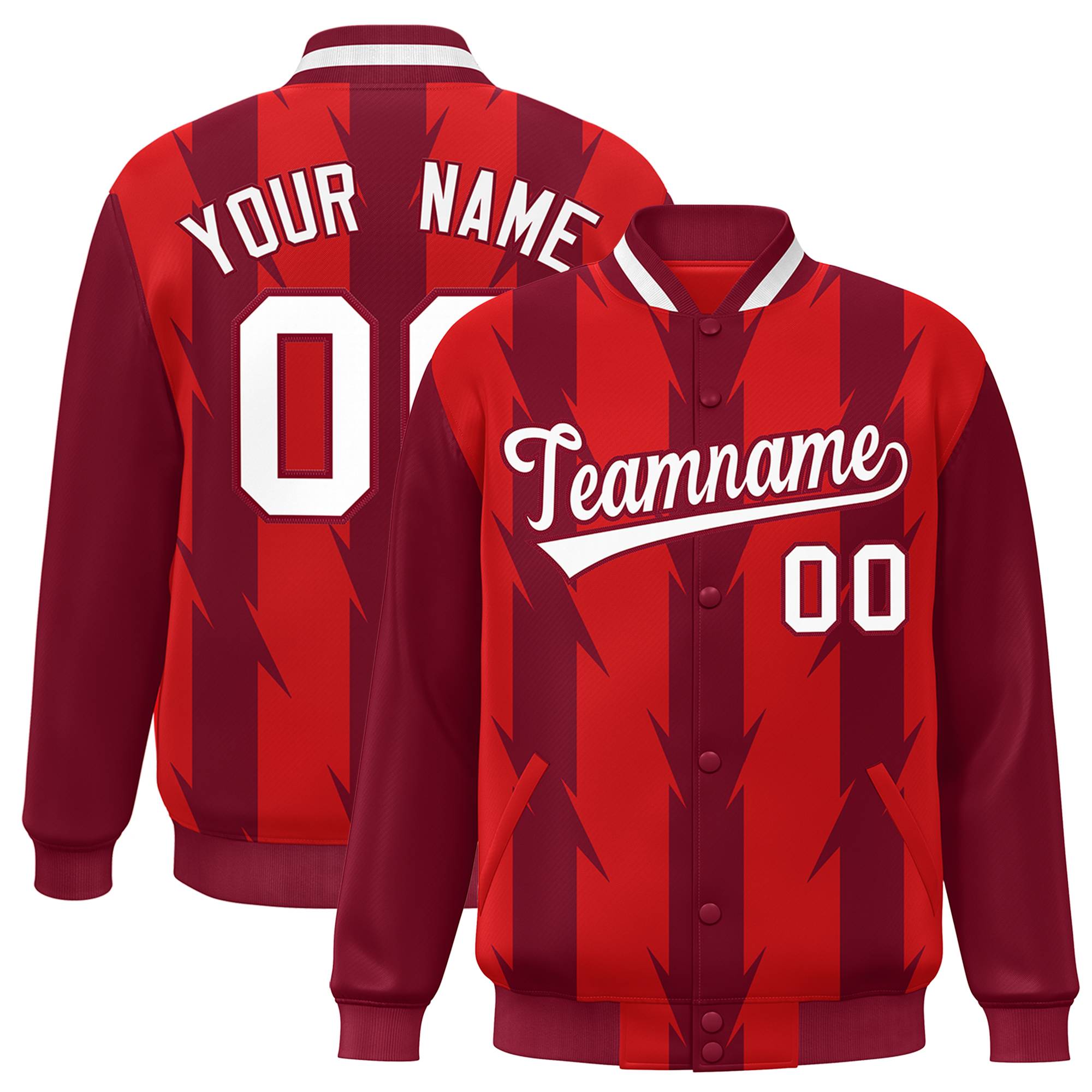 Custom Red Red Varsity Full-Snap Blade Pattern Raglan Sleeves Letterman Baseball Jacket