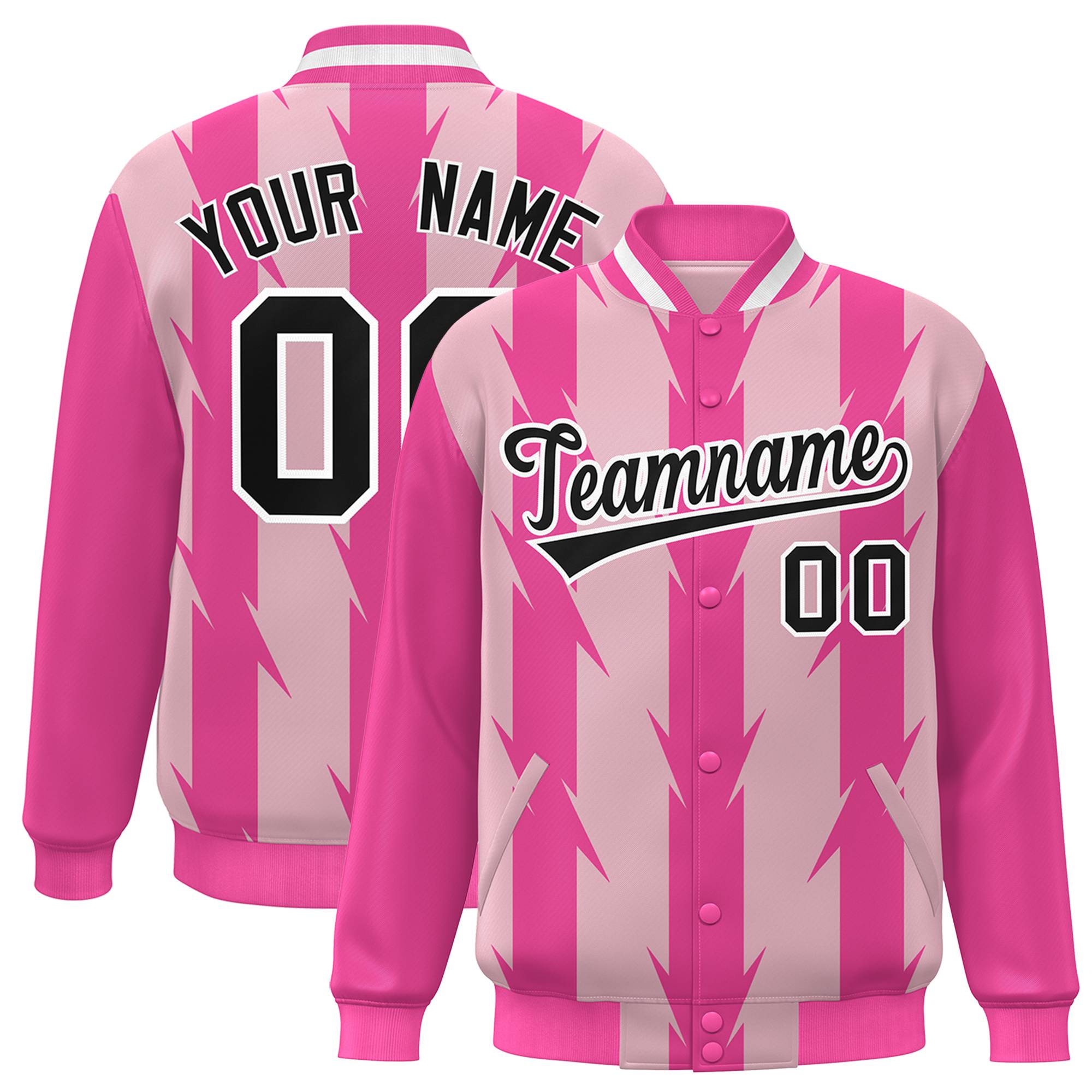 Custom Light Pink Light Pink Varsity Full-Snap Blade Pattern Raglan Sleeves Letterman Baseball Jacket