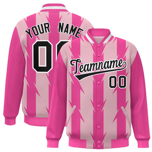 Custom Light Pink Light Pink Varsity Full-Snap Blade Pattern Raglan Sleeves Letterman Baseball Jacket