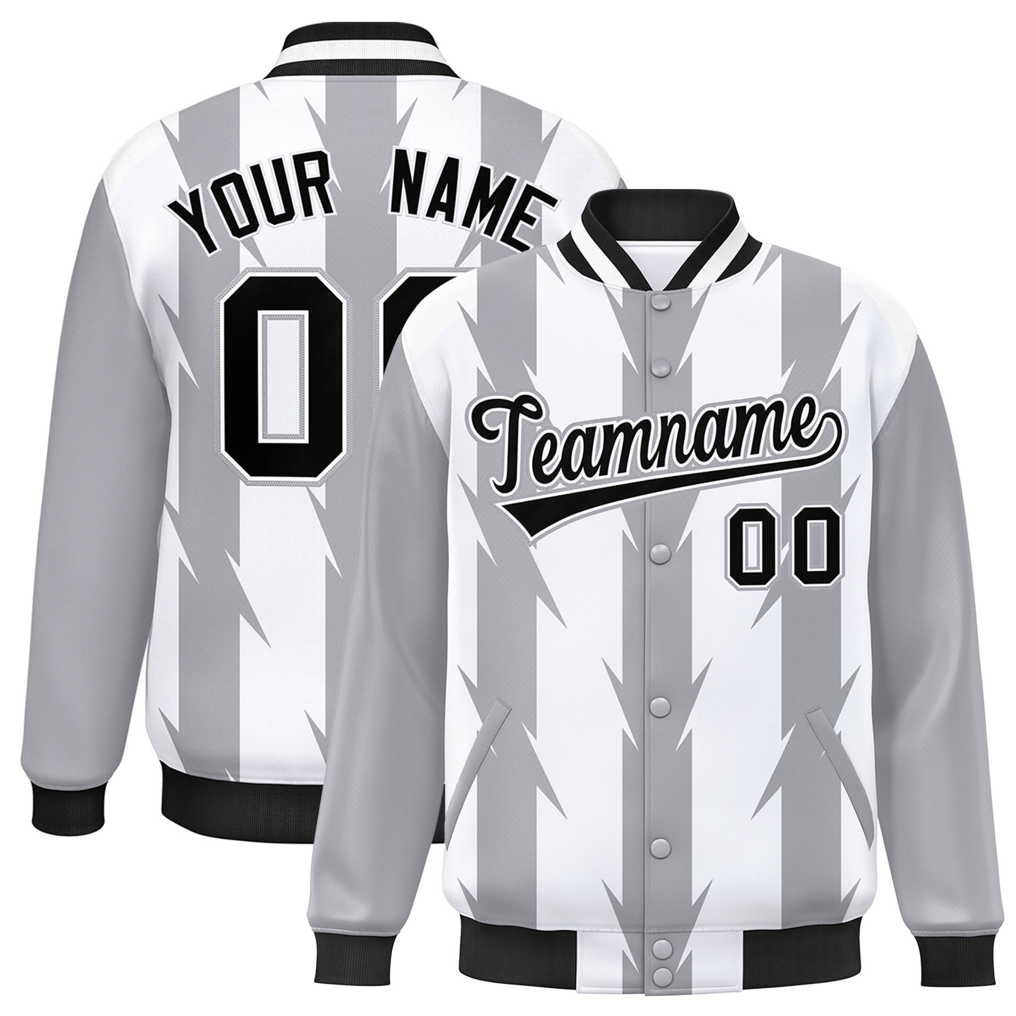 Custom White White Varsity Full-Snap Blade Pattern Raglan Sleeves Letterman Baseball Jacket