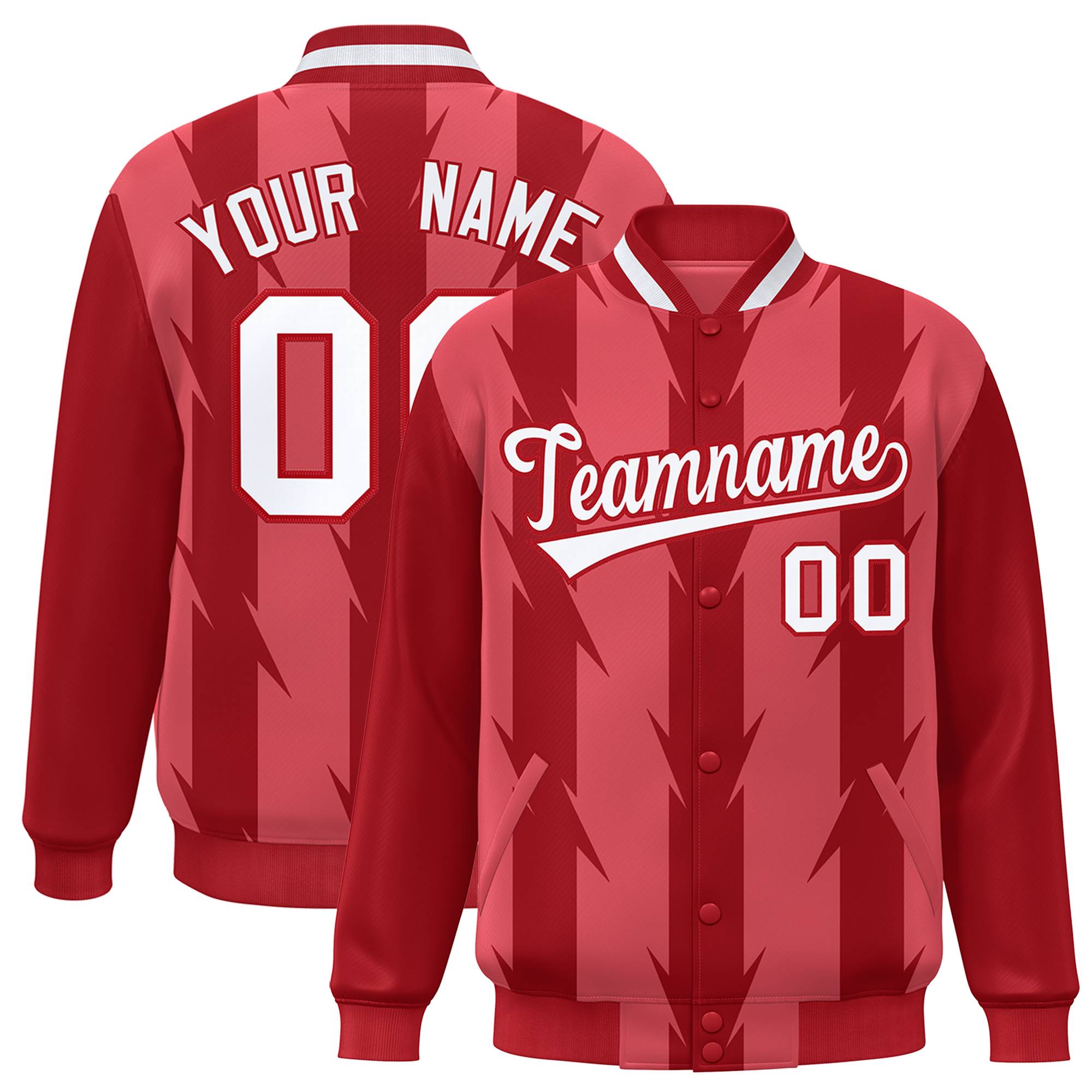 Custom Light Red Light Red Varsity Full-Snap Blade Pattern Raglan Sleeves Letterman Baseball Jacket