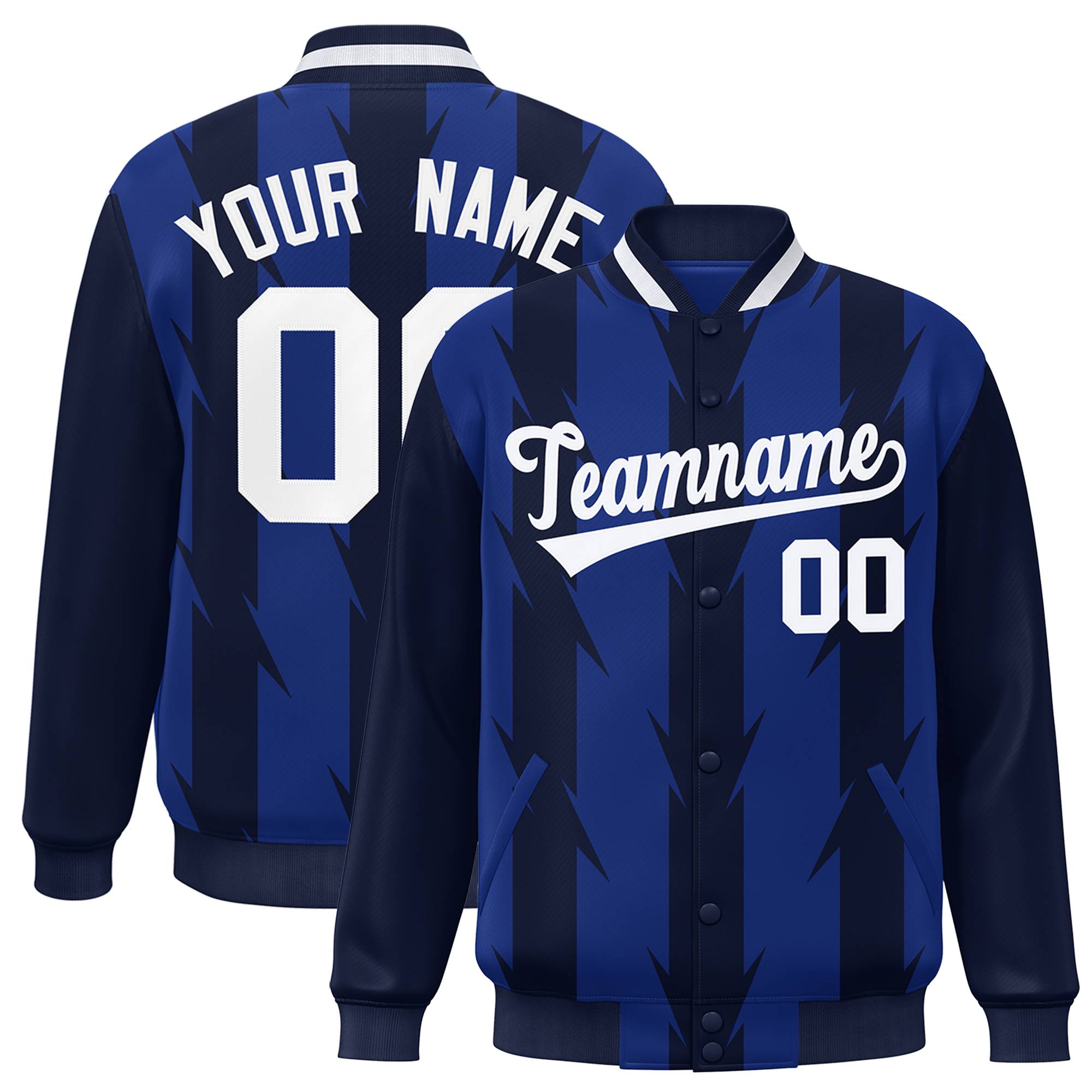 Custom Royal Royal Varsity Full-Snap Blade Pattern Raglan Sleeves Letterman Baseball Jacket