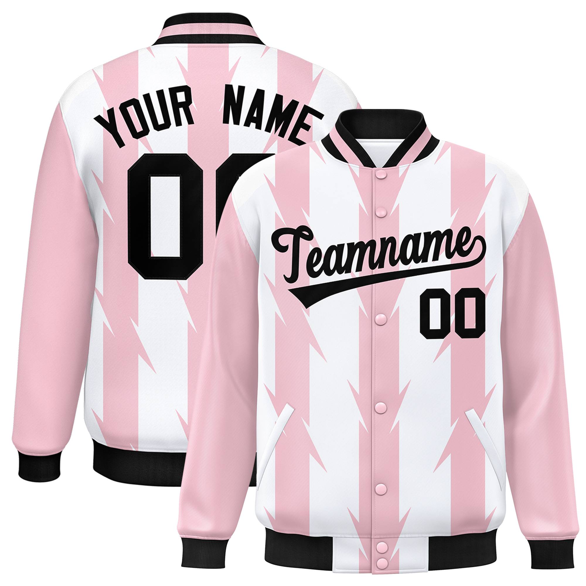 Custom White White Varsity Full-Snap Blade Pattern Raglan Sleeves Letterman Baseball Jacket