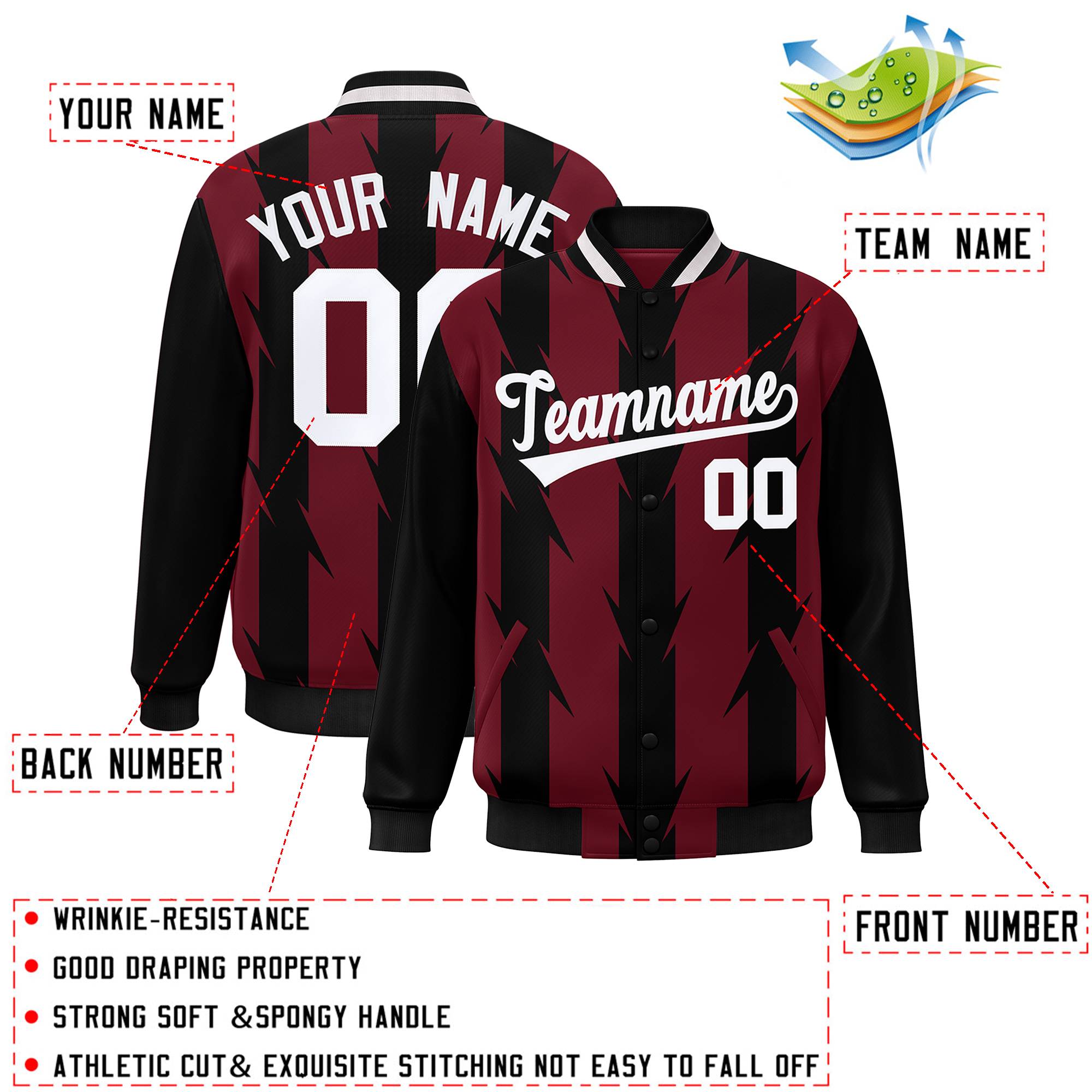 Custom Crimson Crimson Varsity Full-Snap Blade Pattern Raglan Sleeves Letterman Baseball Jacket