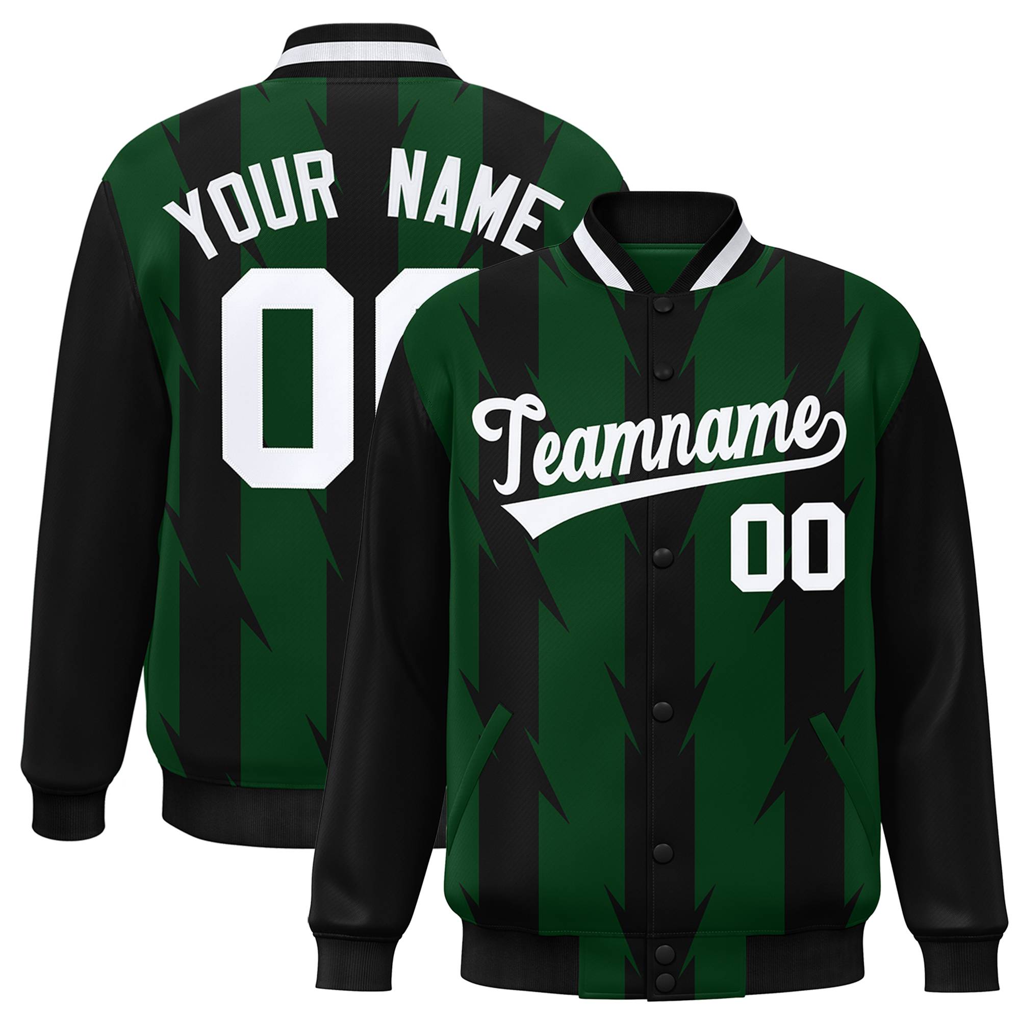 Custom Green Green Varsity Full-Snap Blade Pattern Raglan Sleeves Letterman Baseball Jacket