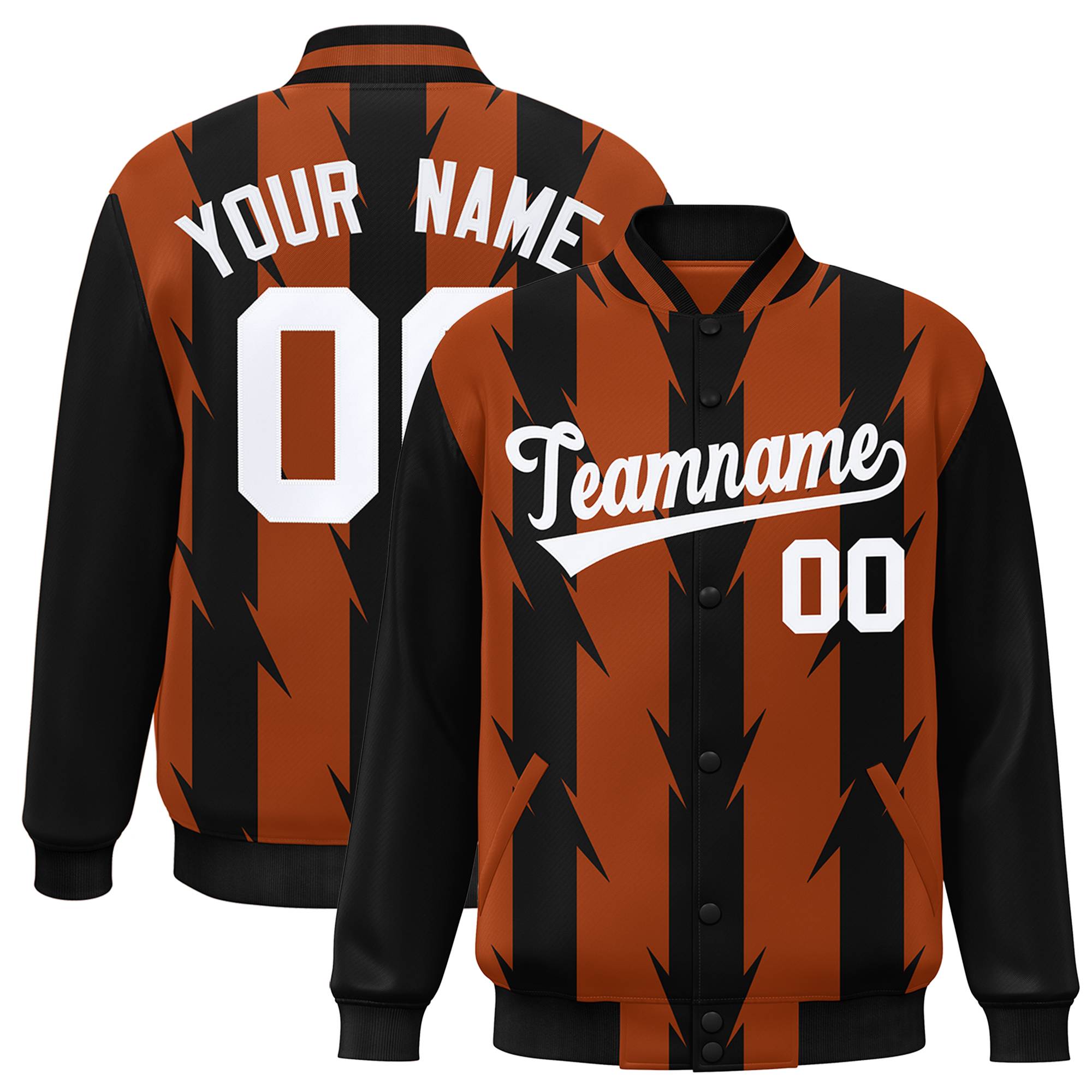 Custom Texas Orange Texas Orange Varsity Full-Snap Blade Pattern Raglan Sleeves Letterman Baseball Jacket