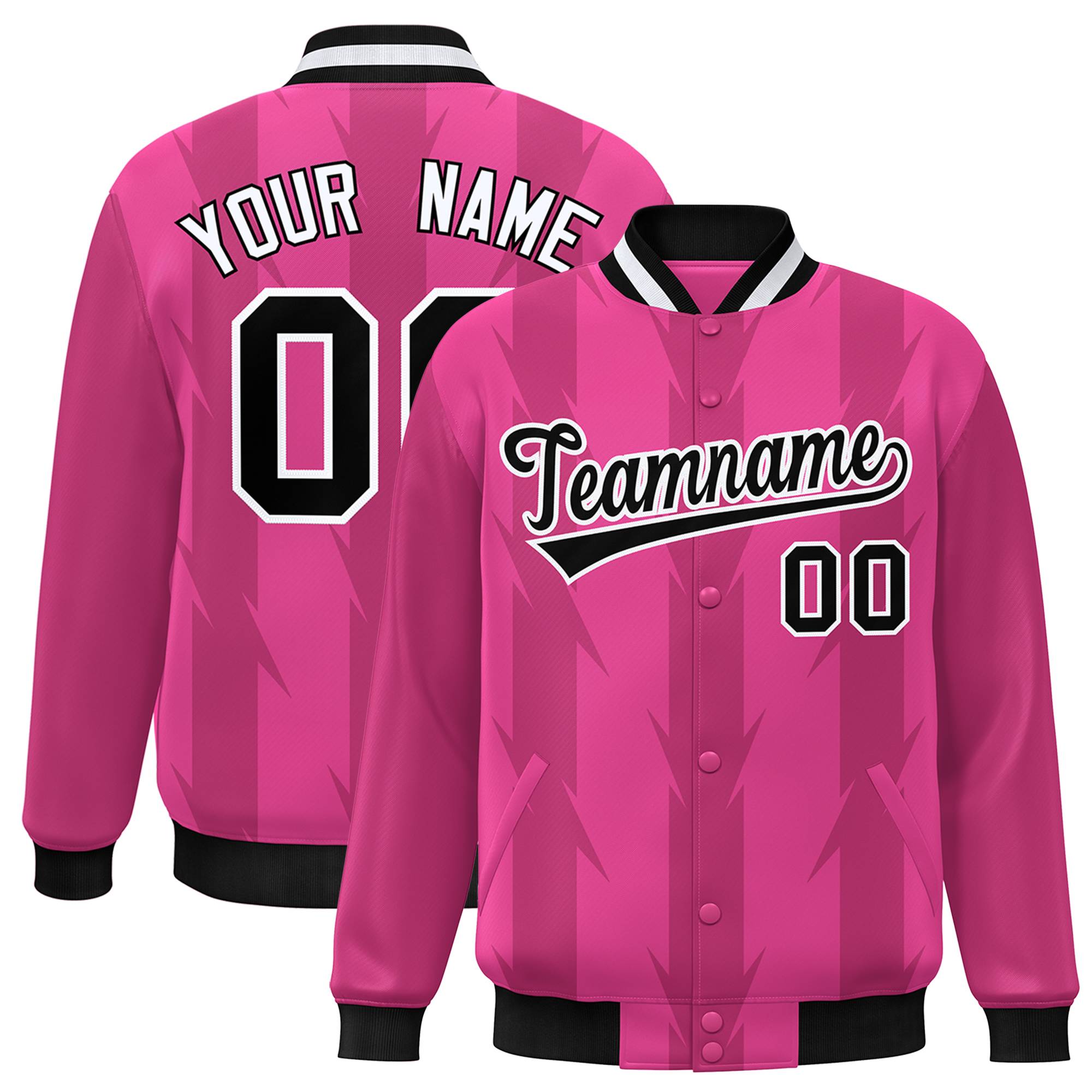 Custom Pink Pink Varsity Full-Snap Blade Pattern Raglan Sleeves Letterman Baseball Jacket