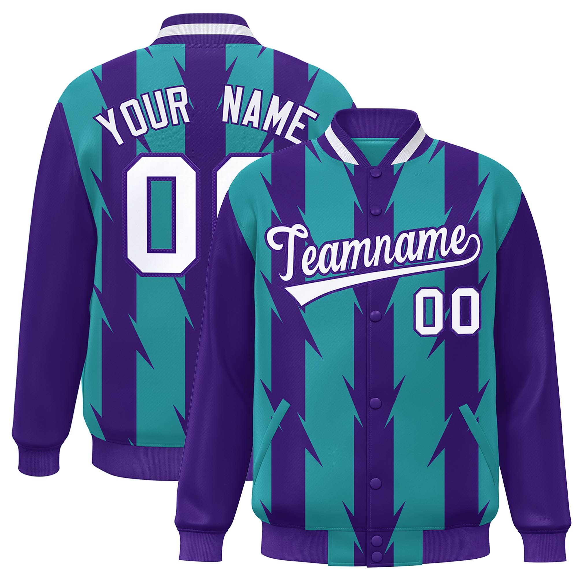 Custom Aqua Aqua Varsity Full-Snap Blade Pattern Raglan Sleeves Letterman Baseball Jacket