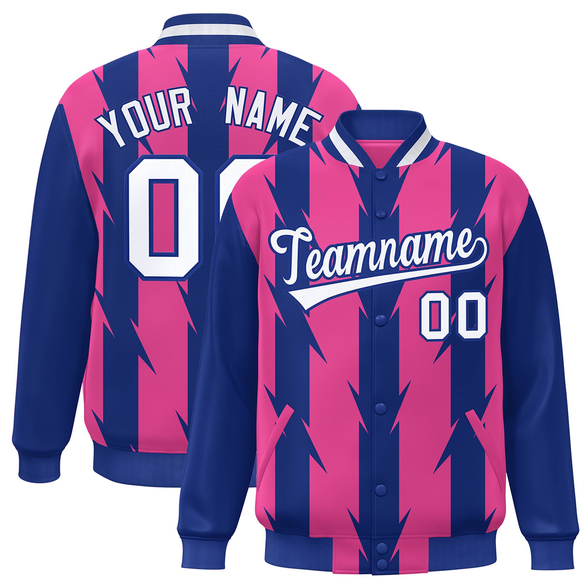 Custom Pink Pink Varsity Full-Snap Blade Pattern Raglan Sleeves Letterman Baseball Jacket