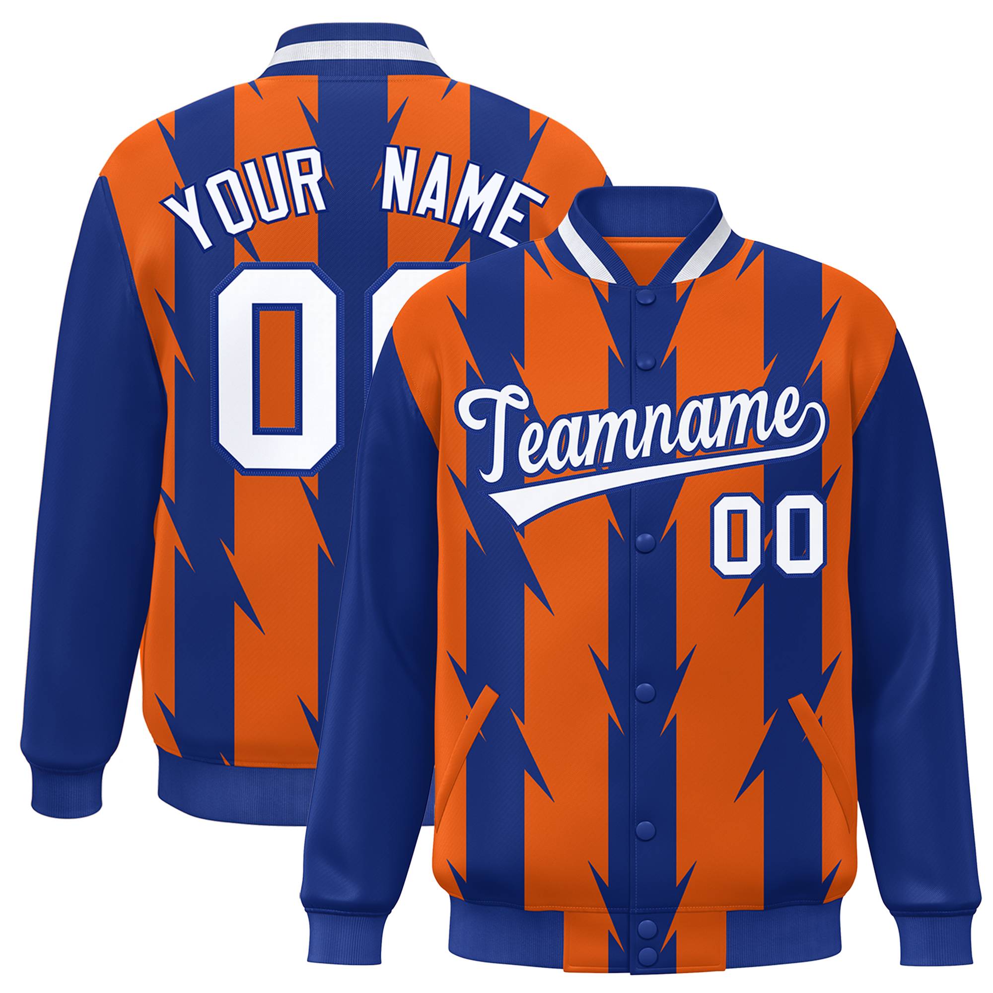 Custom Orange Orange Varsity Full-Snap Blade Pattern Raglan Sleeves Letterman Baseball Jacket