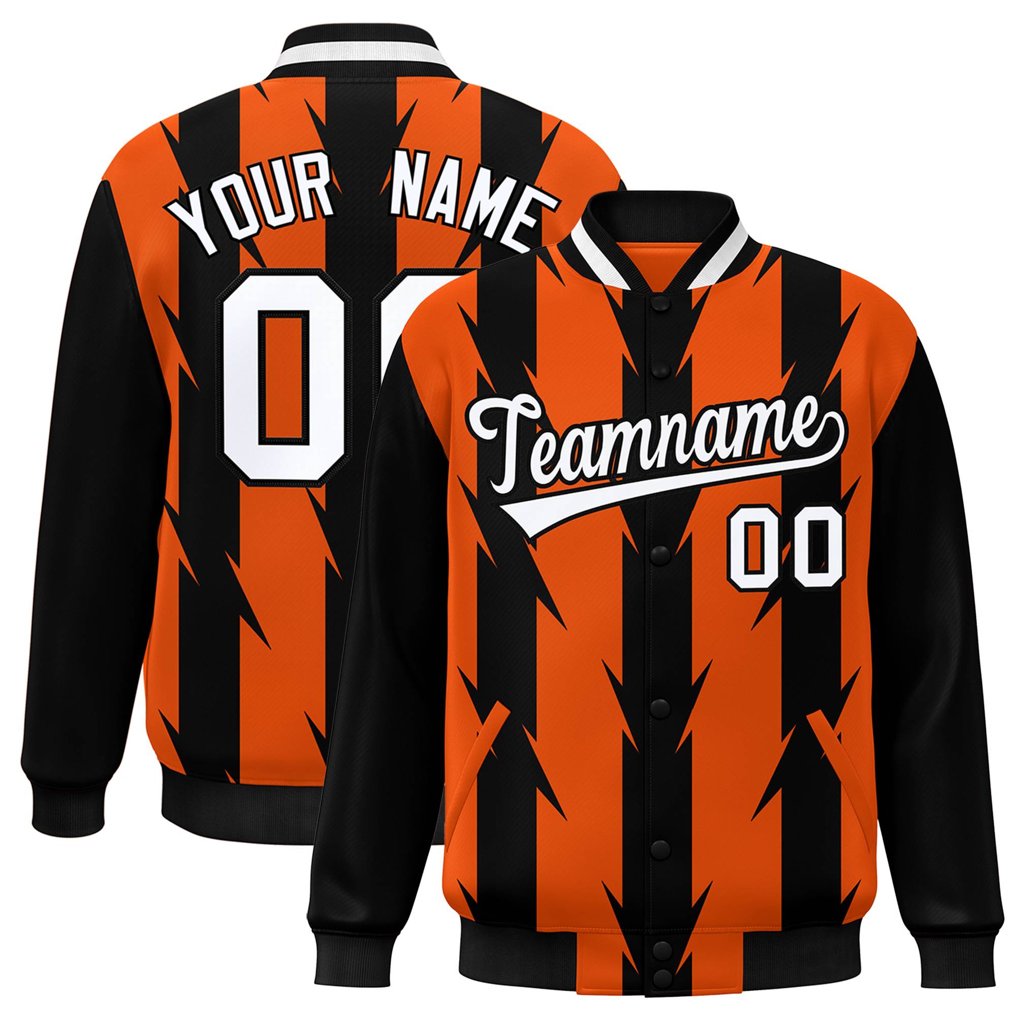 Custom Orange Orange Varsity Full-Snap Blade Pattern Raglan Sleeves Letterman Baseball Jacket