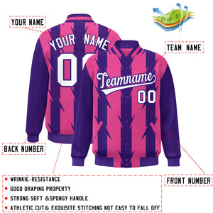 Custom Pink Pink Varsity Full-Snap Blade Pattern Raglan Sleeves Letterman Baseball Jacket