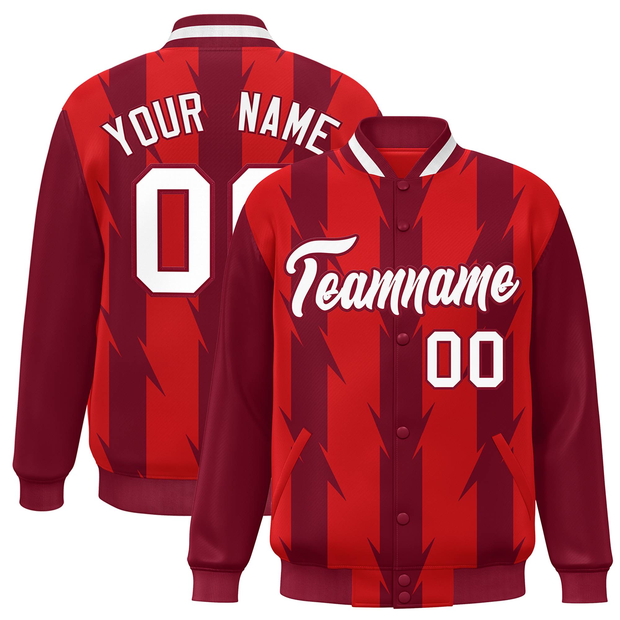 Custom Red Red Varsity Full-Snap Blade Pattern Raglan Sleeves Letterman Baseball Jacket