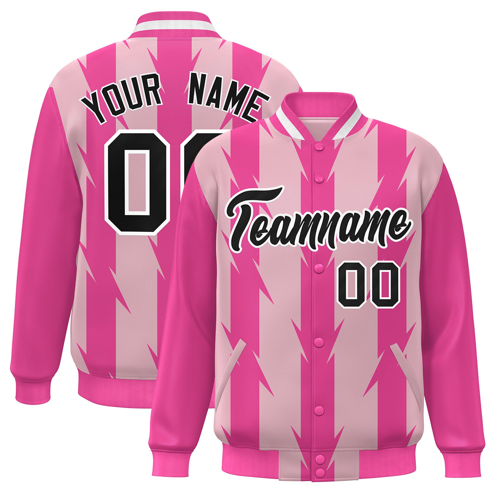 Custom Light Pink Light Pink Varsity Full-Snap Blade Pattern Raglan Sleeves Letterman Baseball Jacket